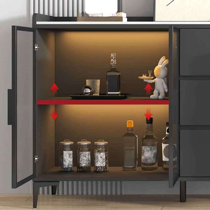 Ground Buffet Table/Server with Stone Countertop, Glass Doors, and Flexible Shelf Storage Compartment - image 8
