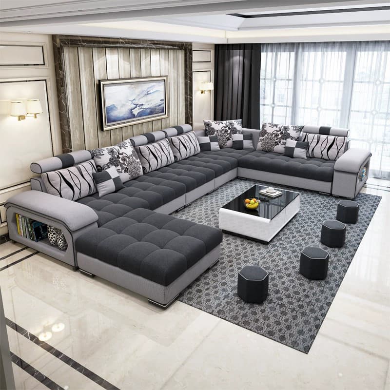 Modern Wooden U-Shape Reversible Modular Corner Sectional Set with Storage and Ottoman - image 12