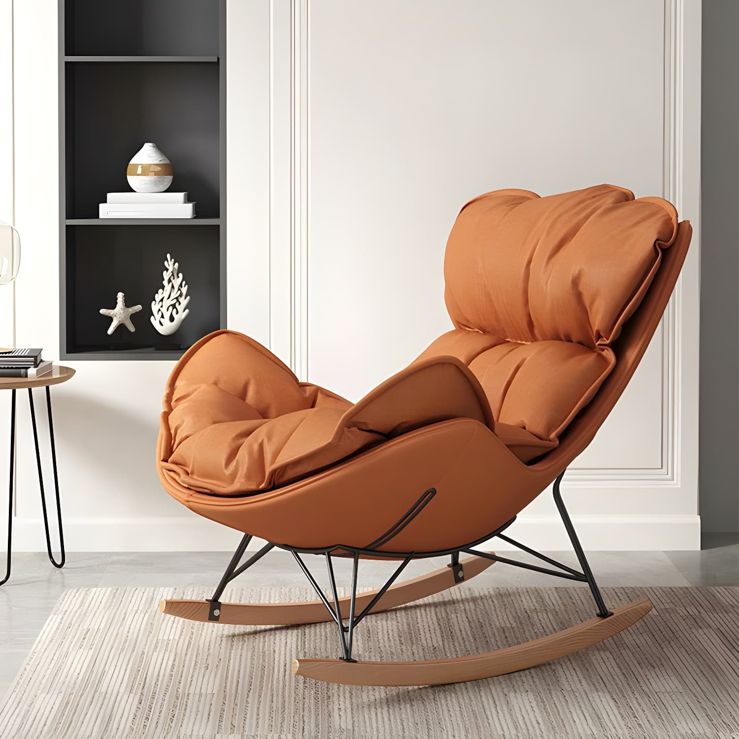 Stylish and Modern Upholstered Rocking Chair with Natural Wood Legs - image 8