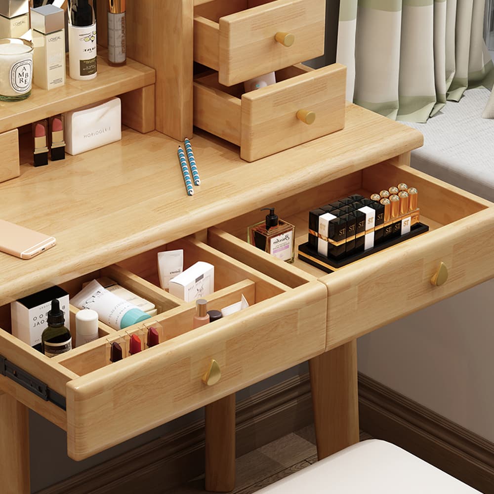 Scandinavian Solid Wood Table Makeup Vanity with Mirror and Drawers - image 11