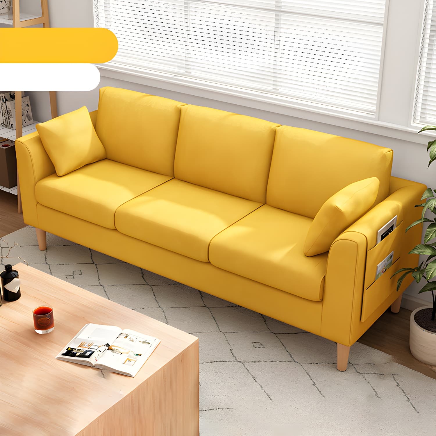 Scandinavian 3 Seater Sofa with Pillows Back and Tuxedo Arm and Solid Wood Legs - image 10