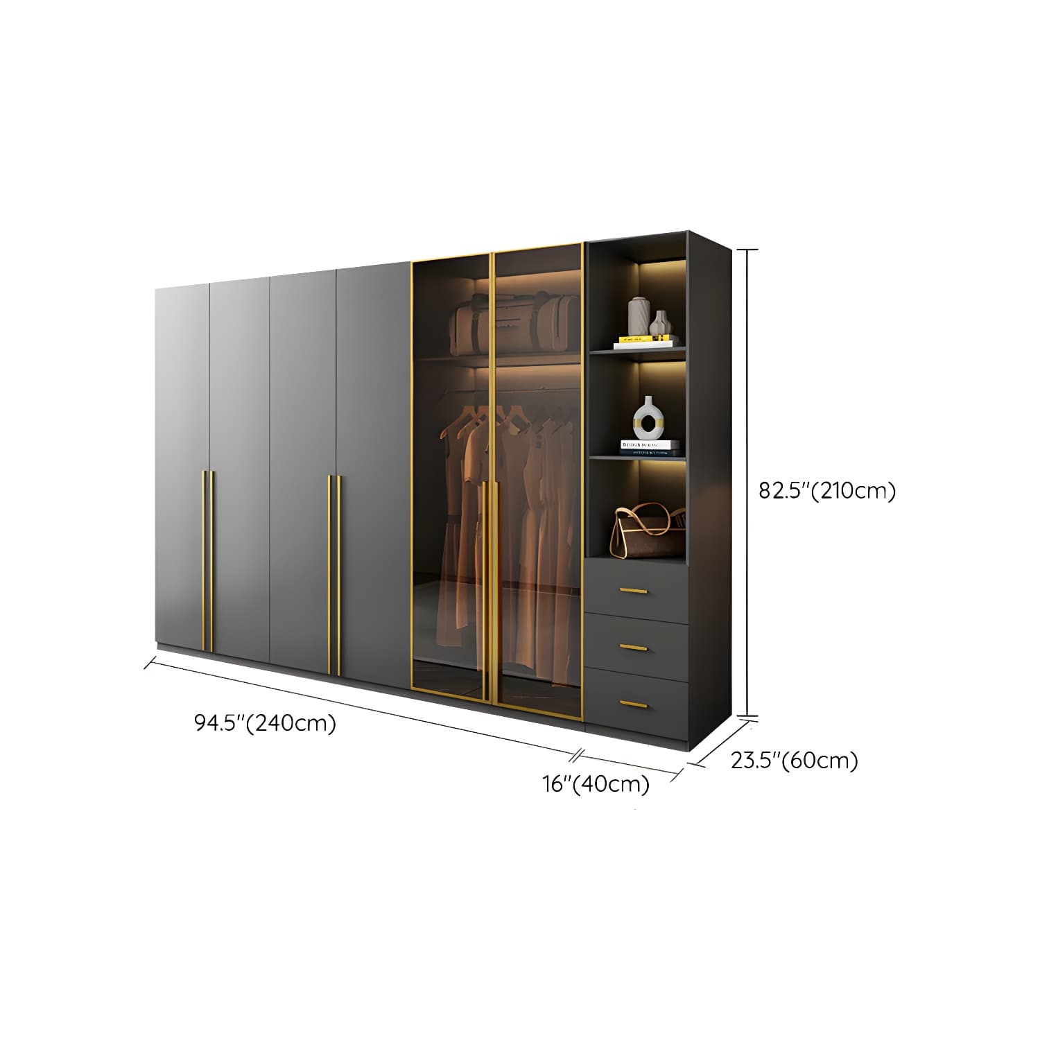Modern Black Wood Wardrobe Armoire with Soft-Close Drawers & Clothing Rod - image 30