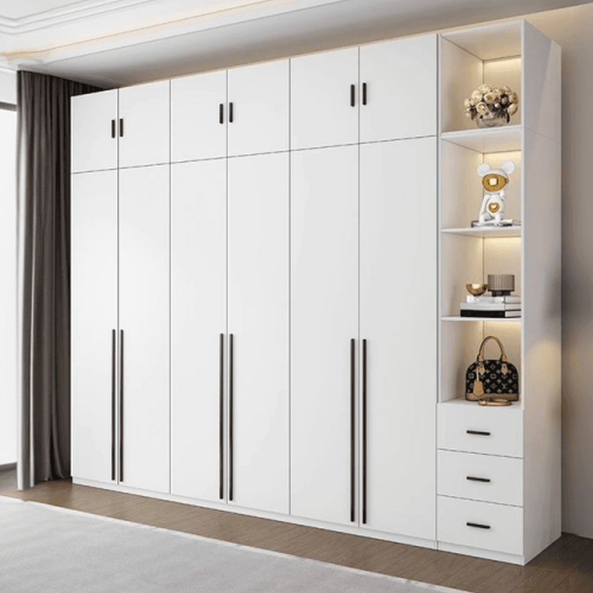White Lumber Detached Wardrobe Closet with Soft Close Drawer, Door, Interior Shelves, and Clothing Rod