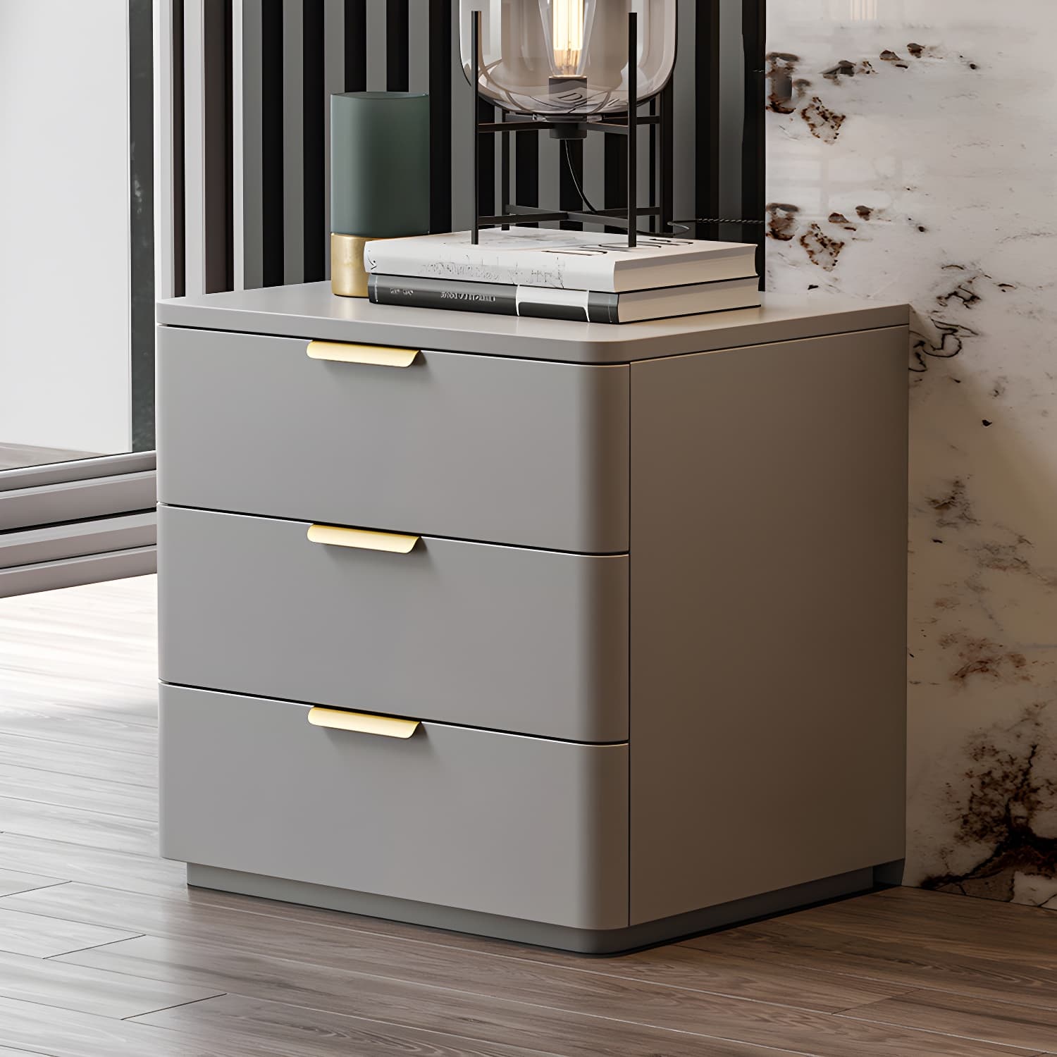 Contemporary Accent Table Nightstand Leather Nightstand with 3 Drawers - image 7
