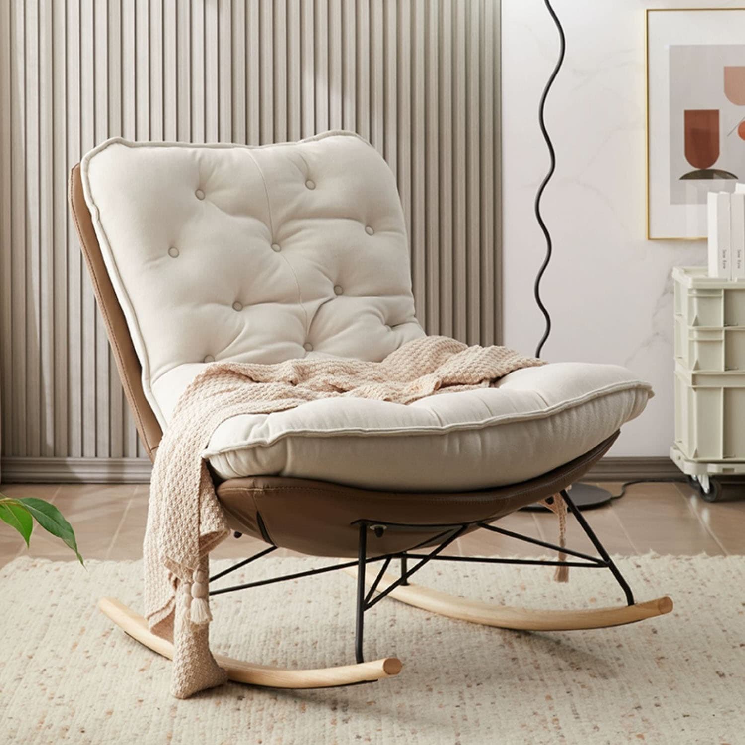 Modish Sand Ash Upholstered Rocking Accent Chair with Spindle Back and Stain Resistant - image 15