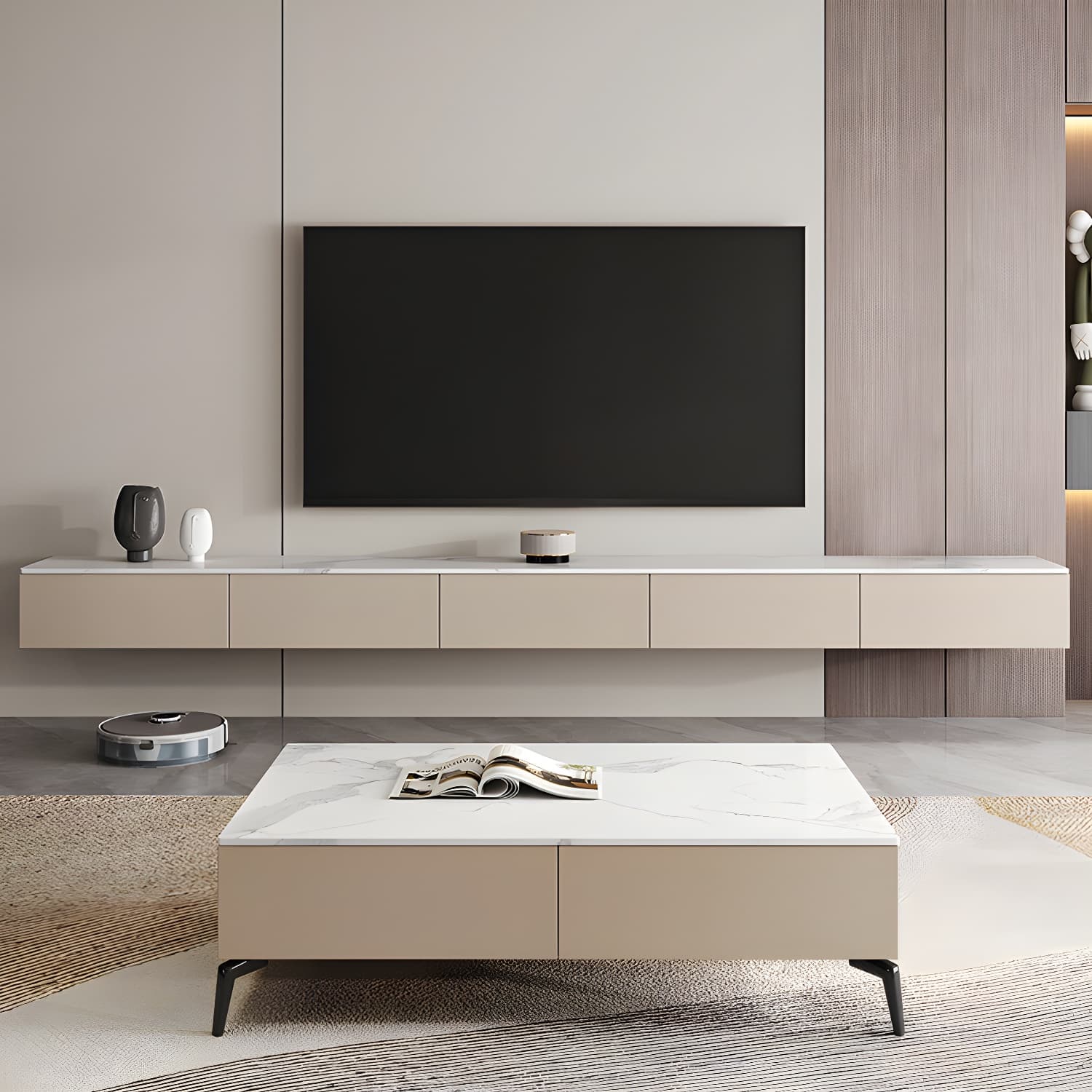 Contemporary TV Stand Console Wall-mounted TV Console with Drawers - image 4
