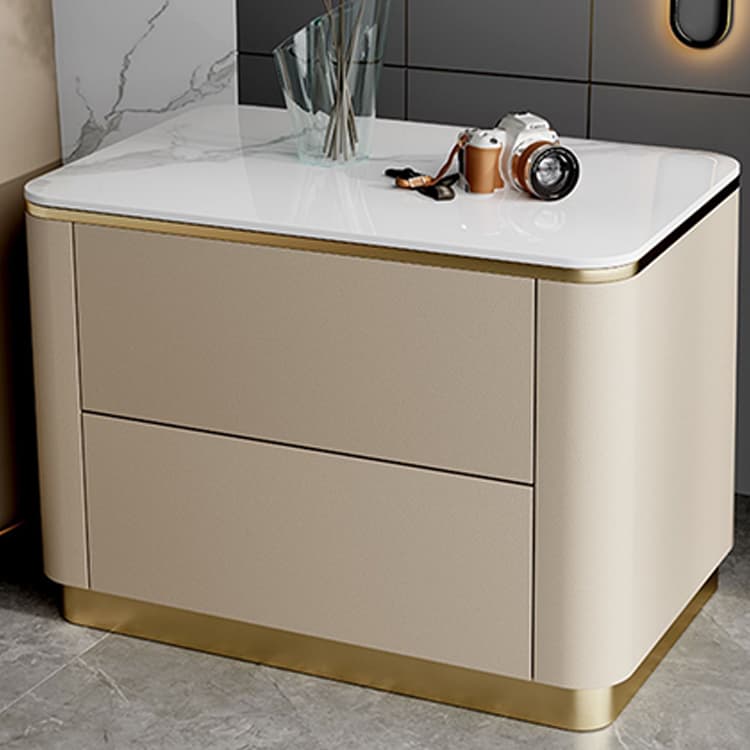 Contemporary Faux Leather Nightstand with Drawer Storage and Stone Countertop - image 9