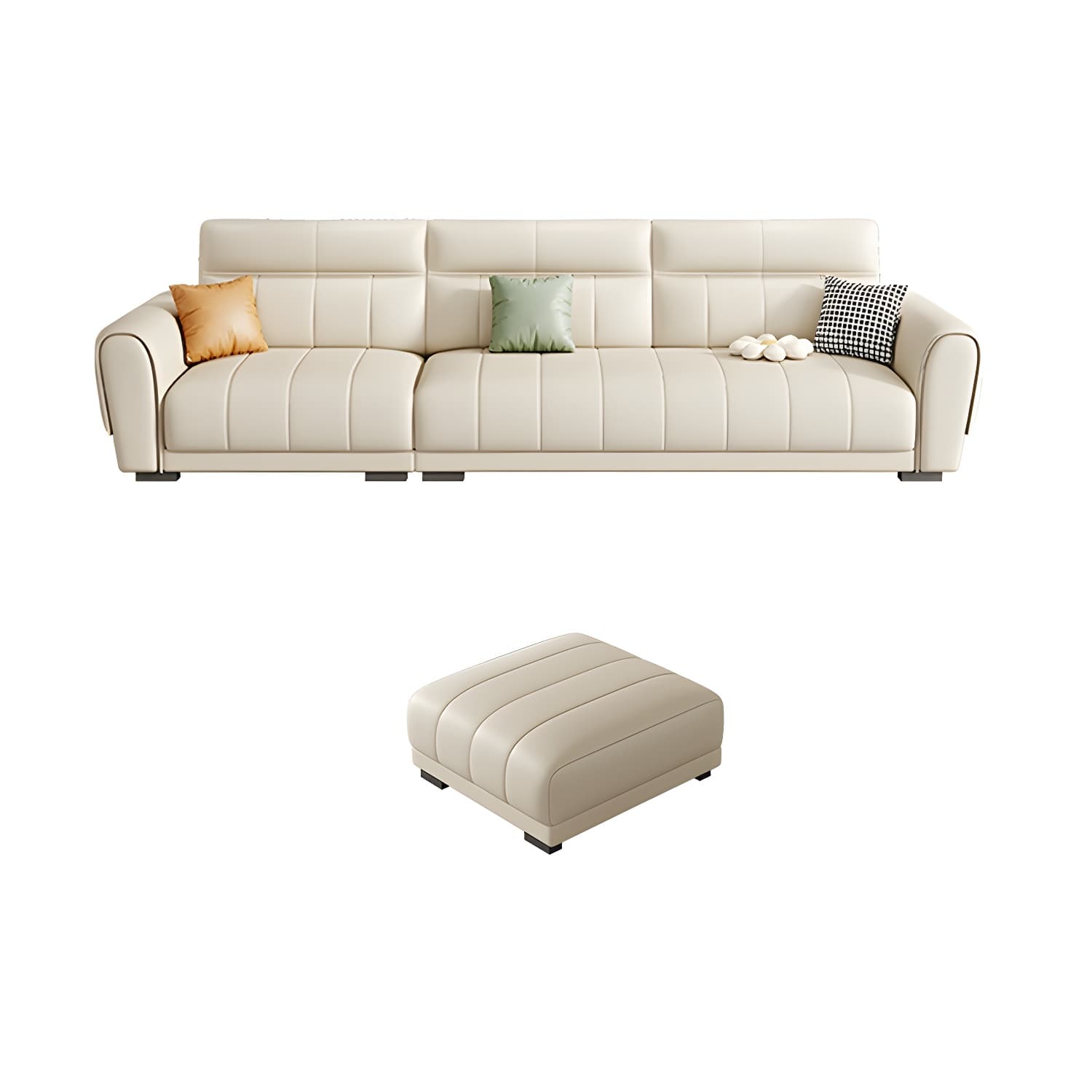Scandinavian Wood Frame Beige Faux Leather Sectional with Cushion Back - image 12