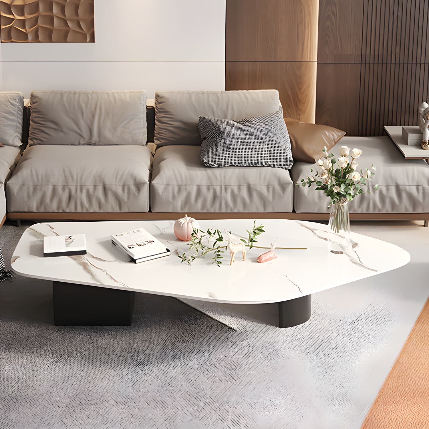 15.74" Tall 1 Single Stone Top Cocktail Table Geometric Coffee Table - image 5