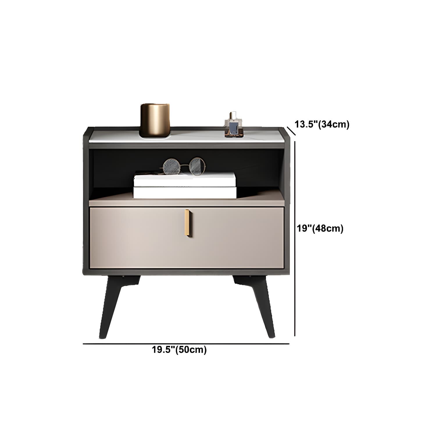 Stone Top Nightstand Modern Open Stoarge Drawer Legs Included Bed Nightstand - image 19