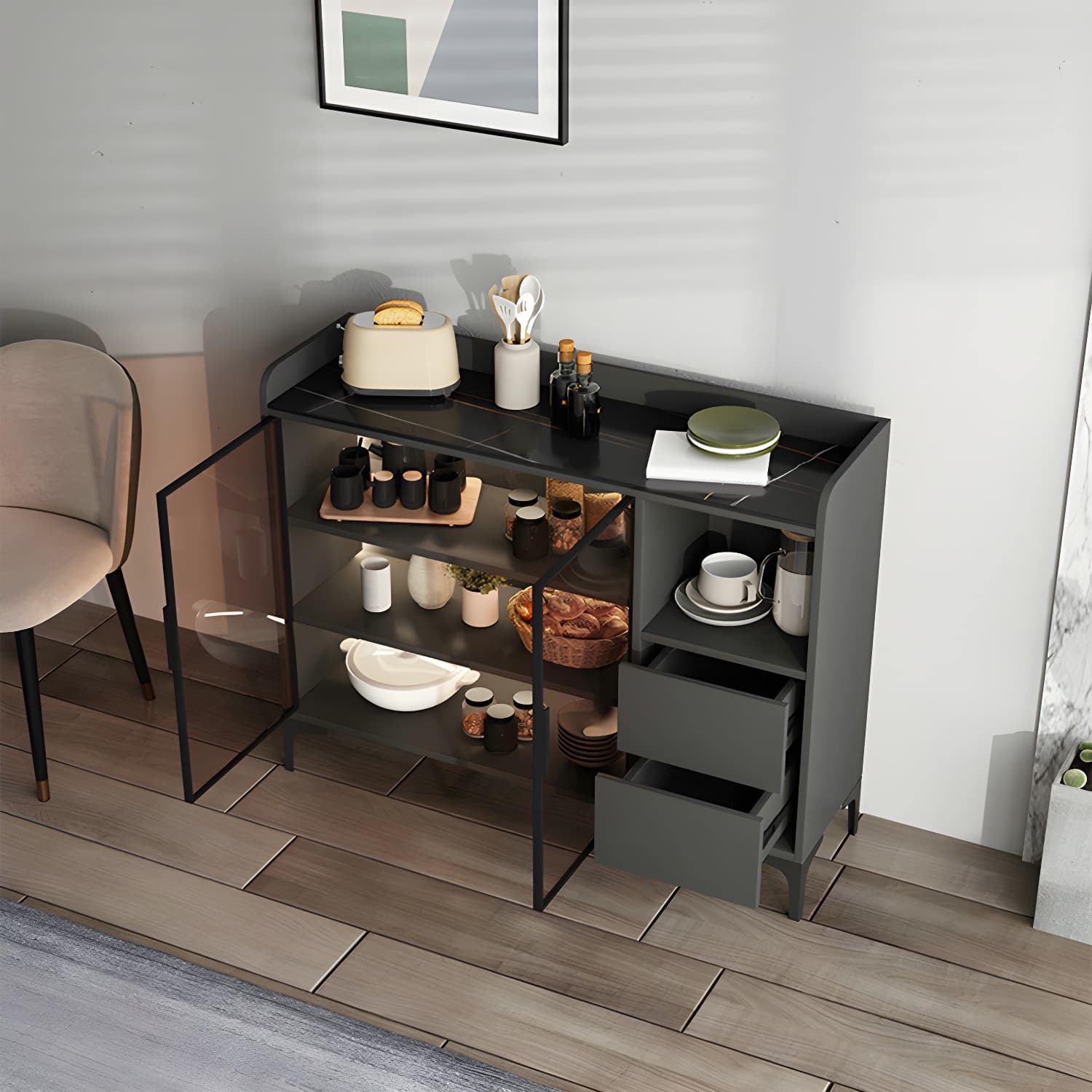 Modern Stone Top Sideboard with Doors and Drawers for Living Room - image 4