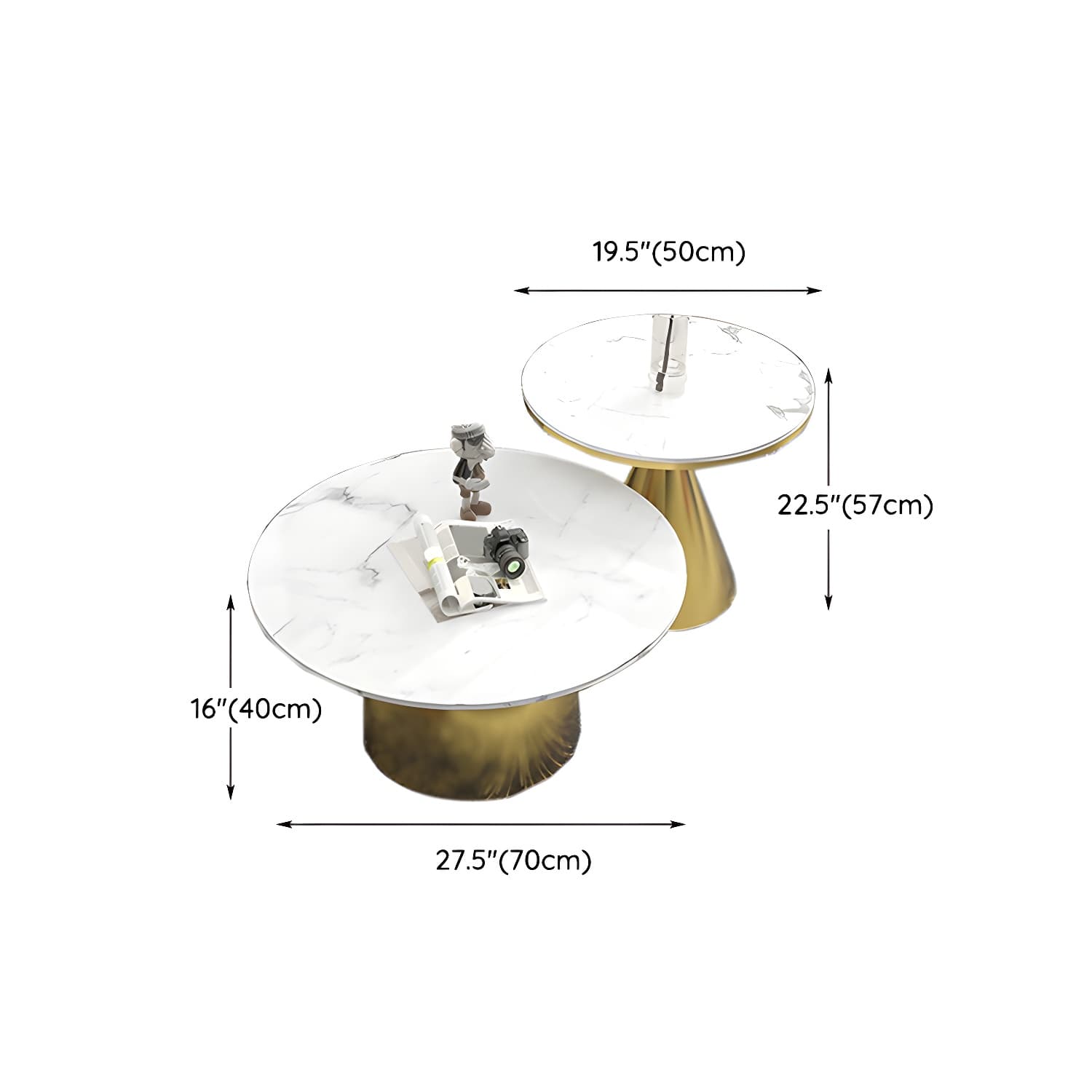 Round Stone Glam Coffee Table with Pedestal Iron Base and Built-in Storage - image 24