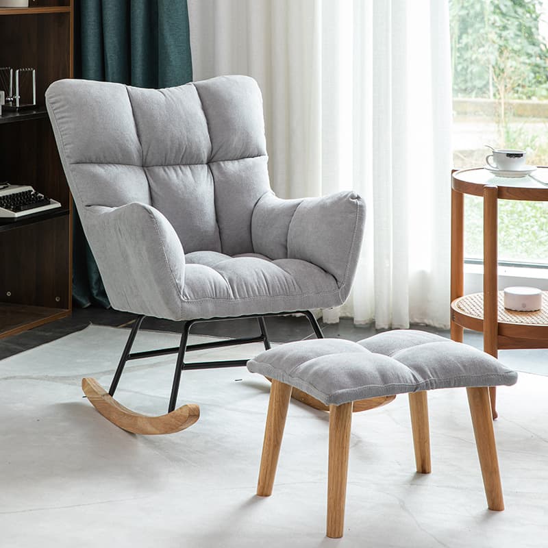 Modern Upholstered Rocking Chair with Tufted Seat - Natural Wood Legs for Stylish Home Decor - image 7