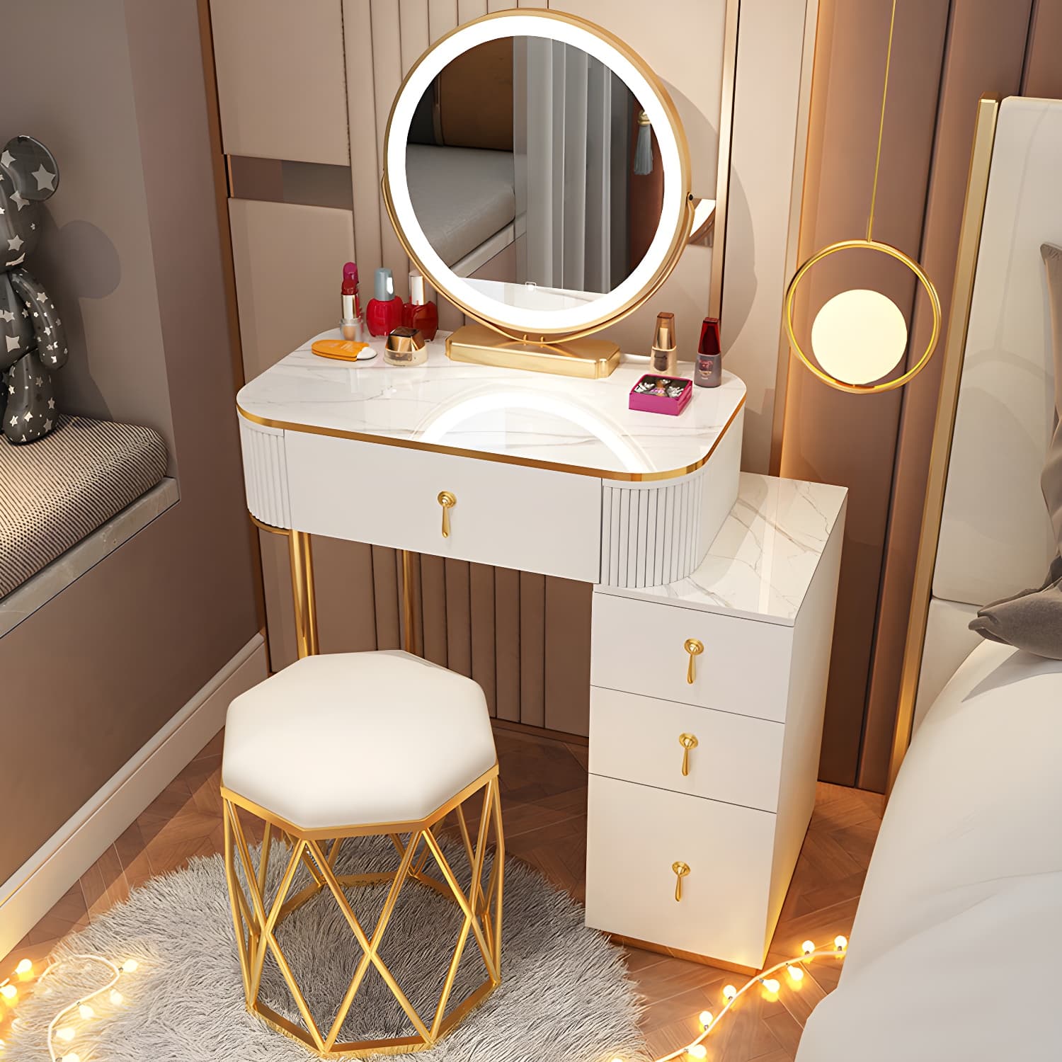 Removable Makeup Counter Bedroom Vanity Dressing Table with Lighted Mirror - image 7