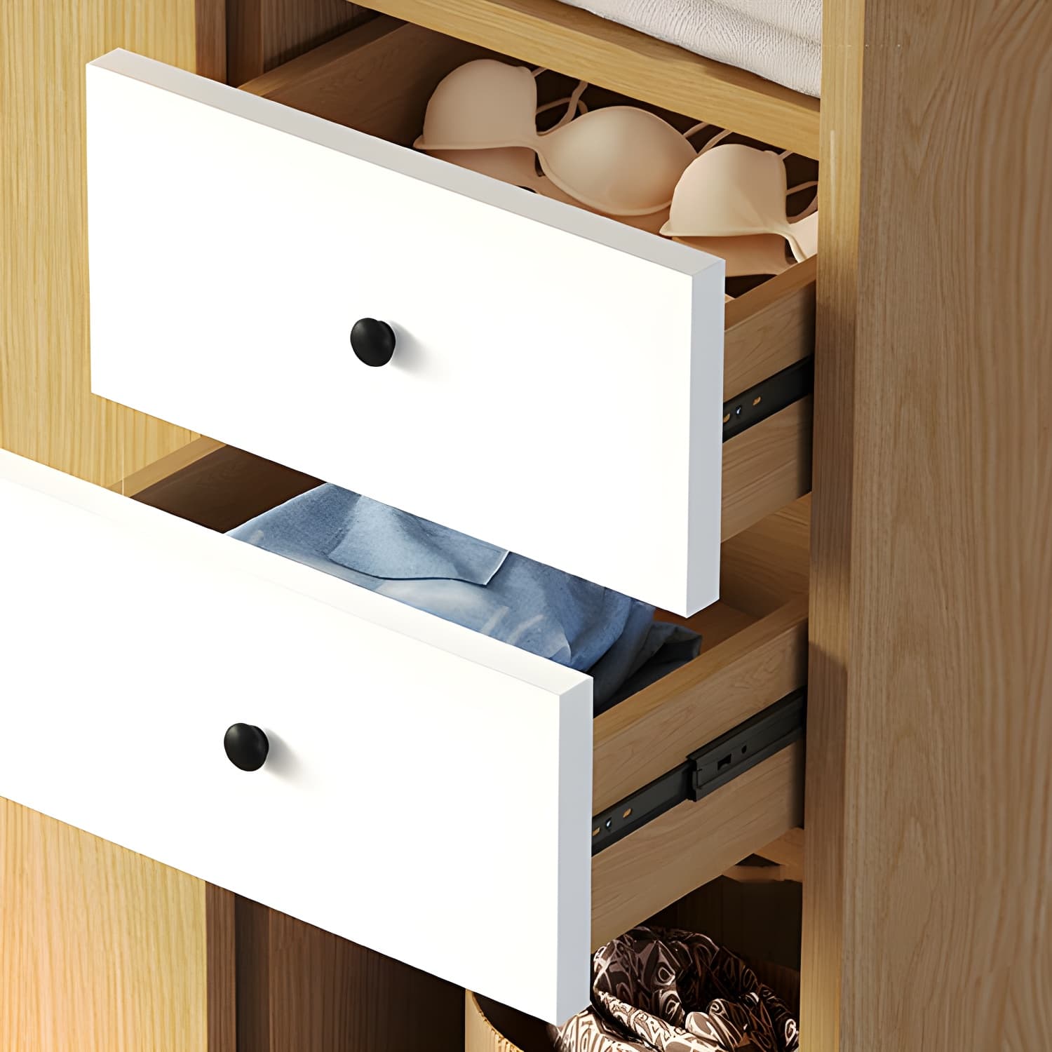 Natural Color Minimalist Cabinet Armoire with Soft Close Drawer, Soft Close Door & Interior Shelves - image 7