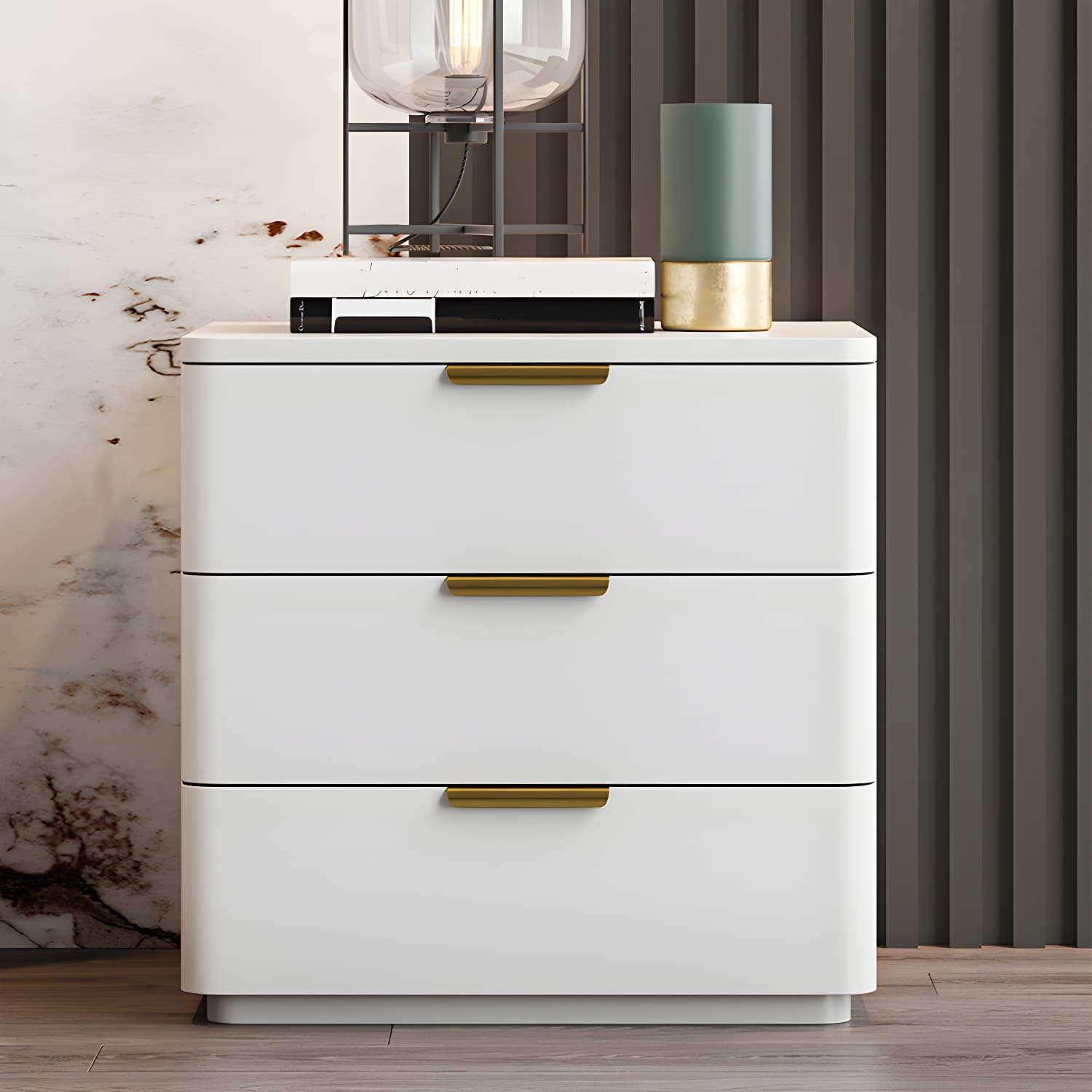 Contemporary Accent Table Nightstand Leather Nightstand with 3 Drawers - image 11