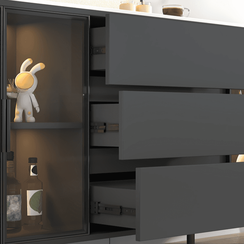 Ground Buffet Table/Server with Stone Countertop, Glass Doors, and Flexible Shelf Storage Compartment - image 7