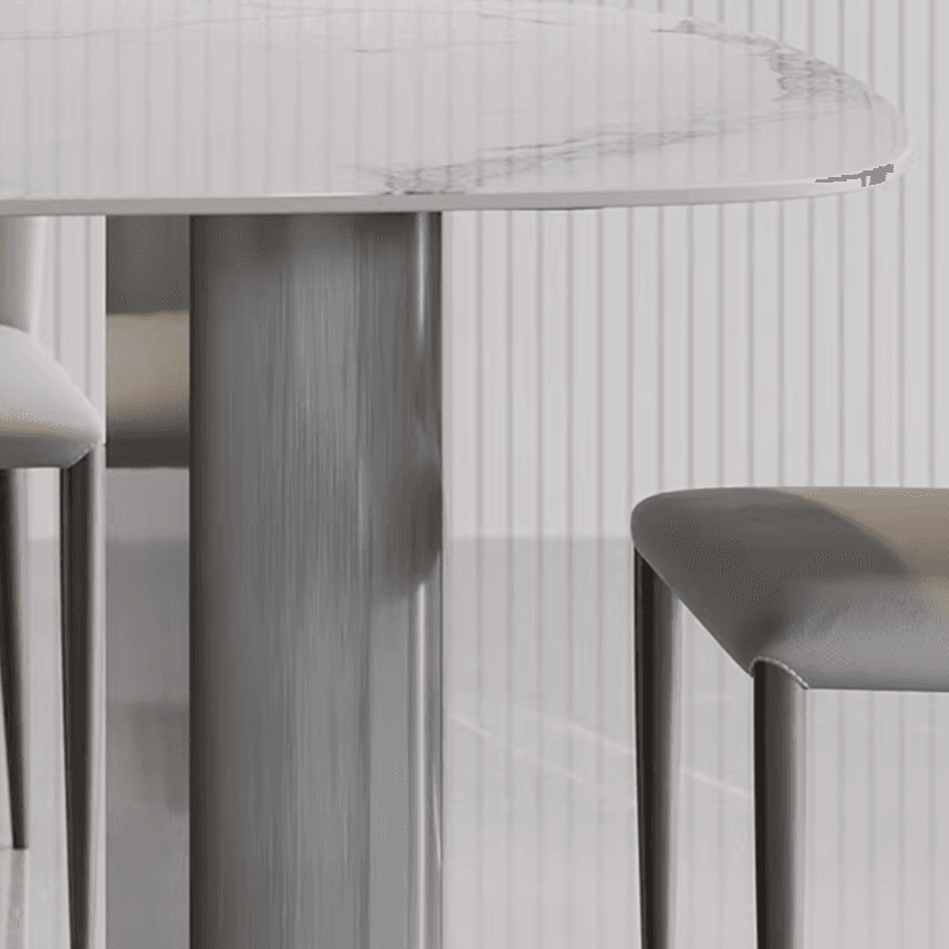 Dining Table Set with Slate Stone Top, Two-sided Pedestal Base, Fixed Table, Padded Chair with Back, in White - image 3