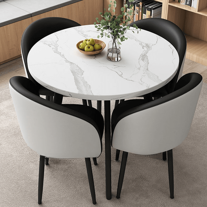 Circular Manufactured Wood Dining Table Set with Upholstered Back, Padded Chair, Arms, Seats 4