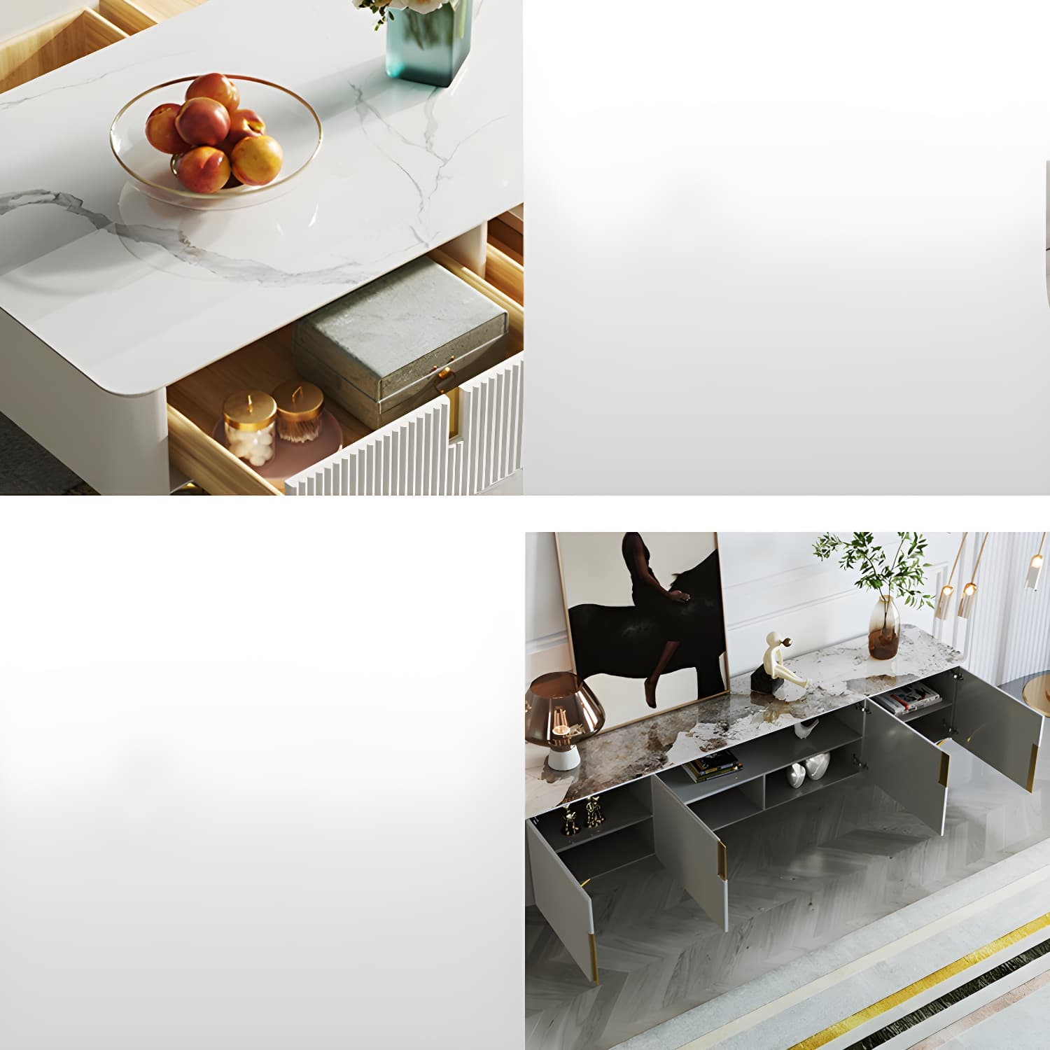 Enclosed Storage TV Stand Console Stone TV Media Console with Legs - image 8