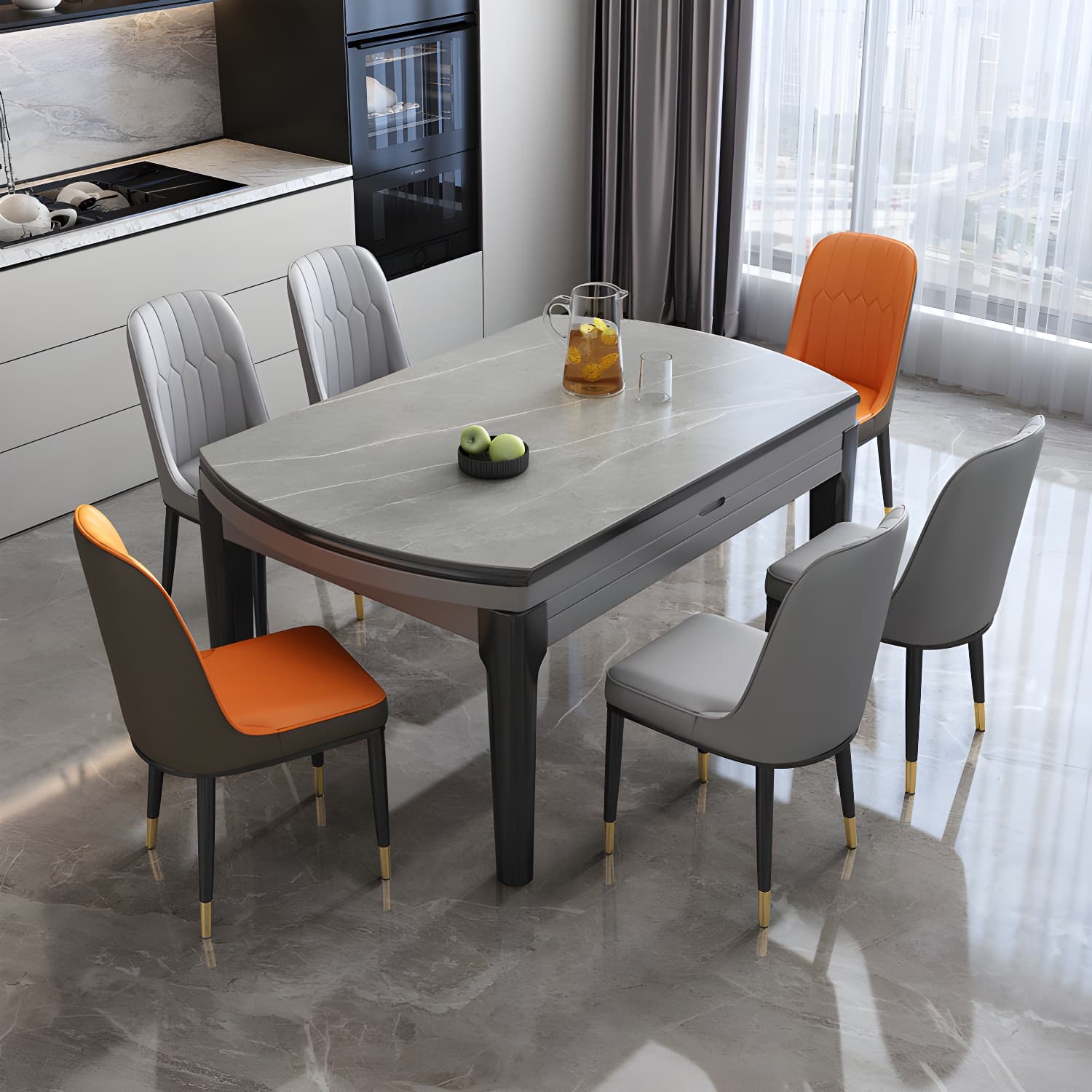Sintered Stone Top Table 4 Legs Drop-Leaf Dining Table for Kitchen