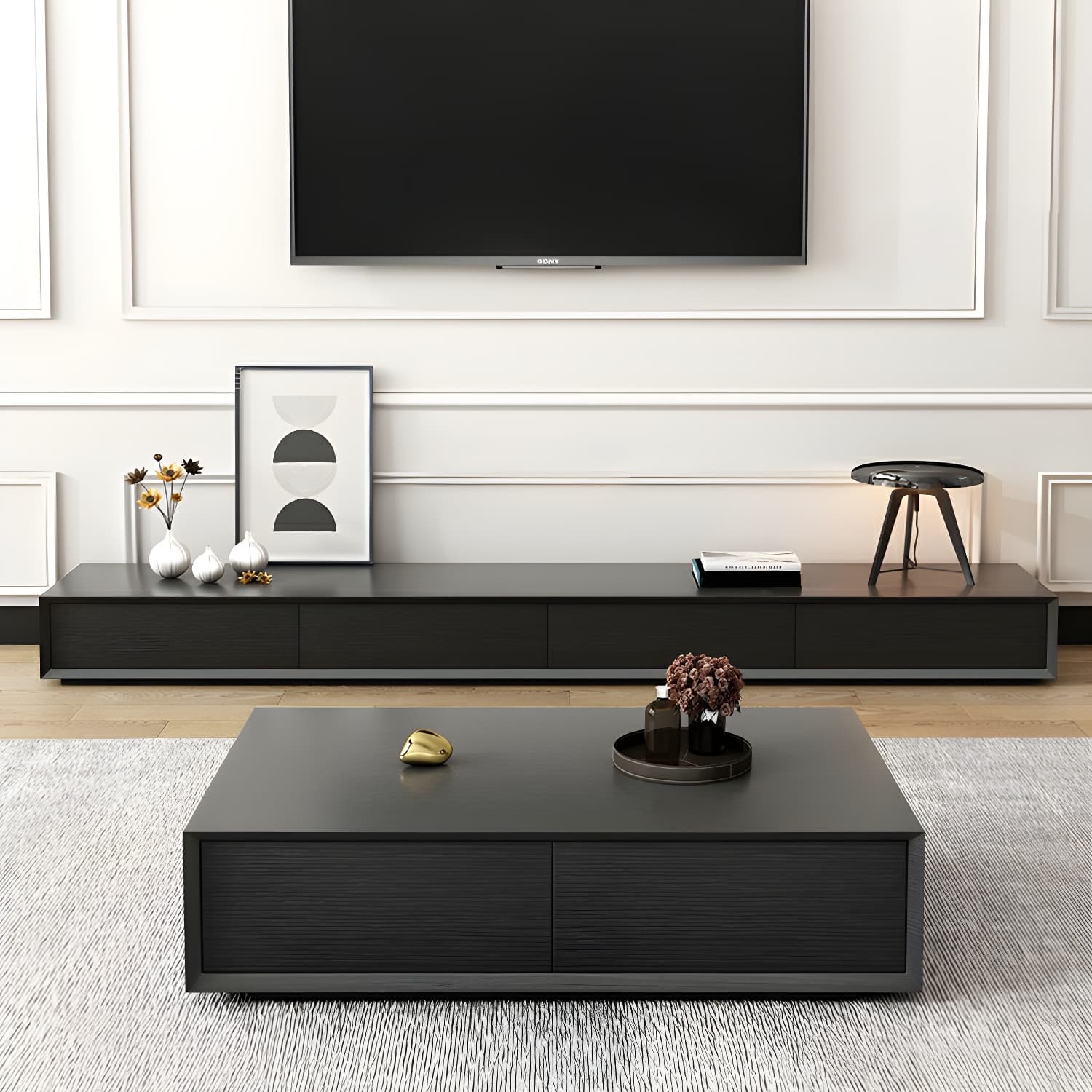 Modern Minimalist Black Finish TV Stand Console with Storage Drawers - image 4