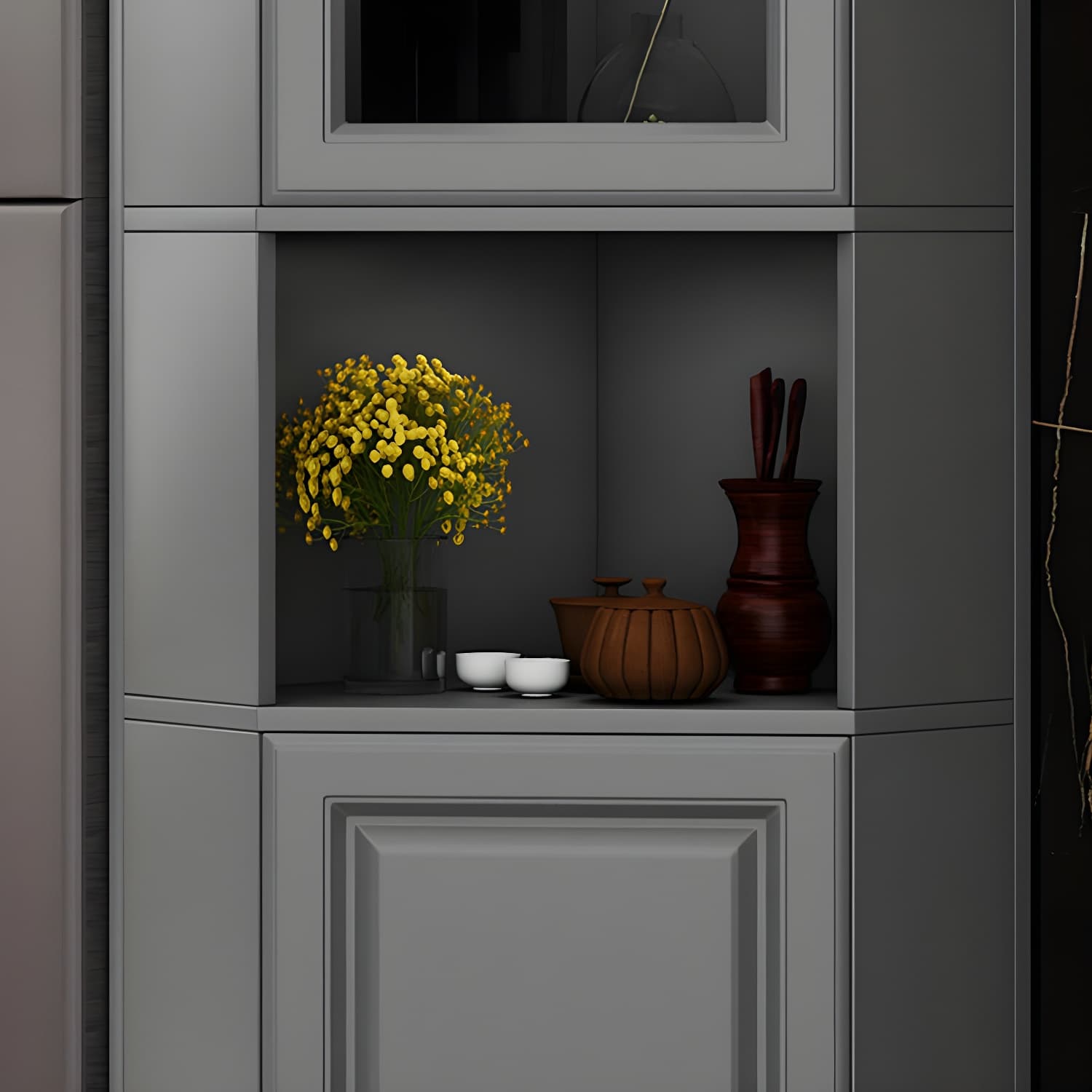 Modern White Corner Accent Cabinet with Glass Doors and Adjustable Interior Shelves - image 8