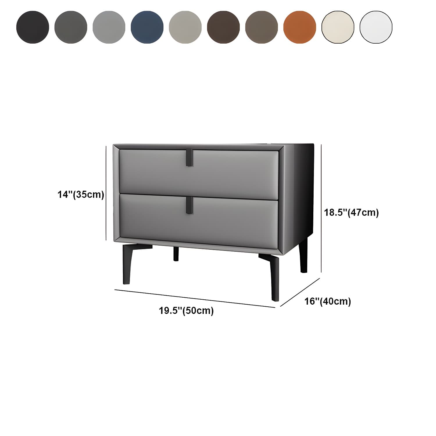 Pine Frame Two Drawers Leather Multicolor Choice of Black Table Foot Nightstand - image 18