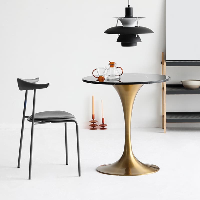 Standard Table Height Round Marble Stone Fixed Table for 2 in a Glamorous/Casual Style - image 3
