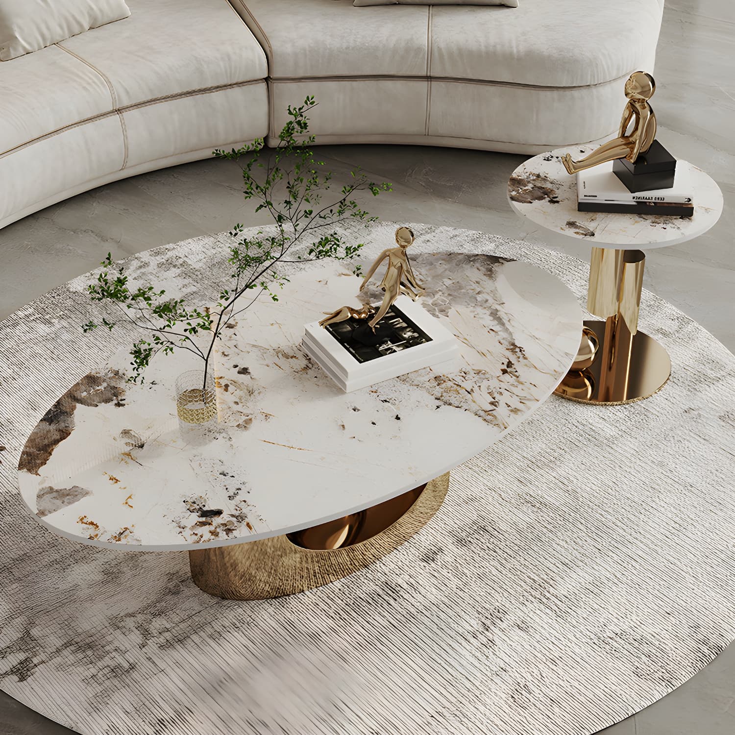 Slate Single Coffee Table Pedestal Glam Nesting Coffee Table Set - image 4