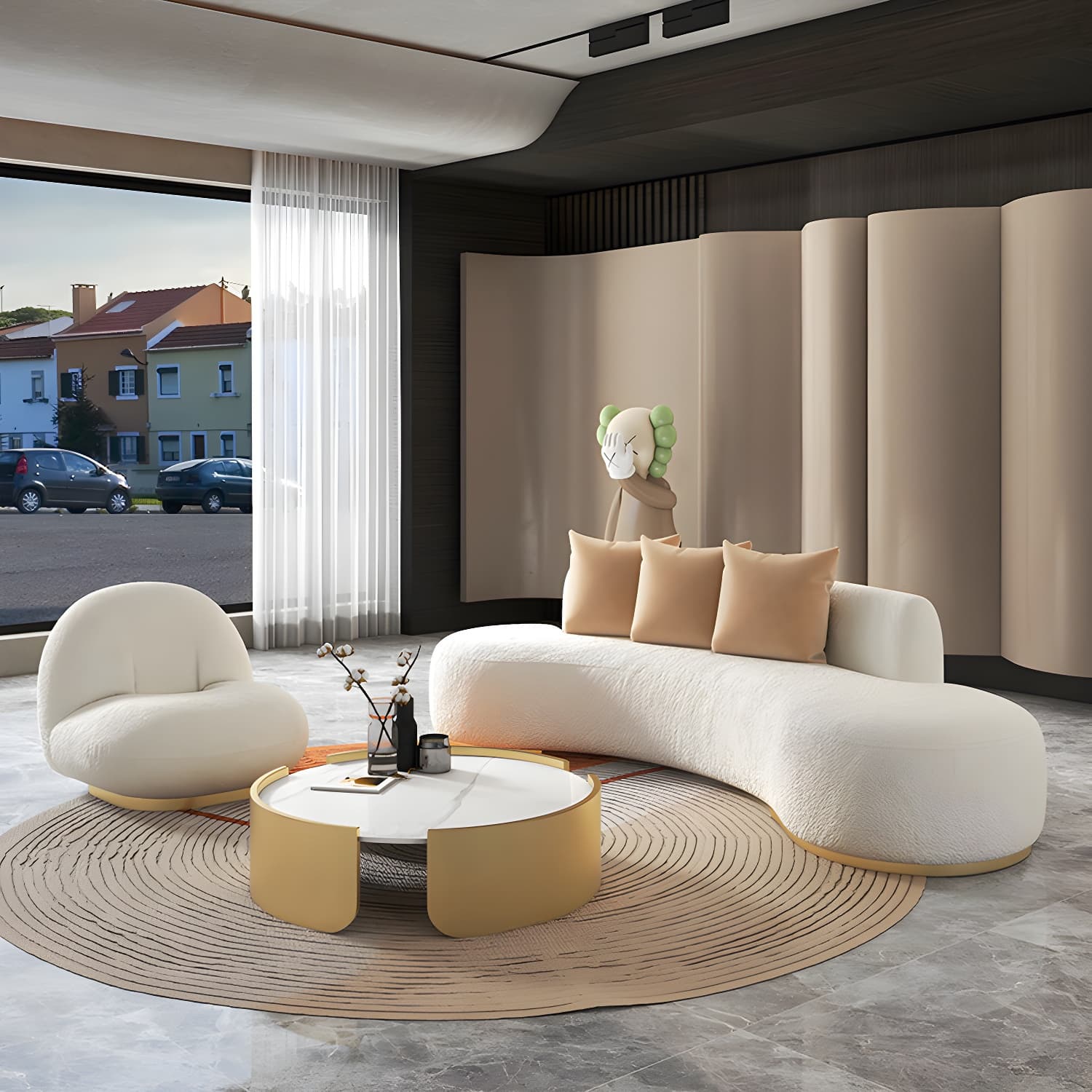 Contemporary Curved Sofa with Tight Back Standard Armless Sofa for Living Room - image 4
