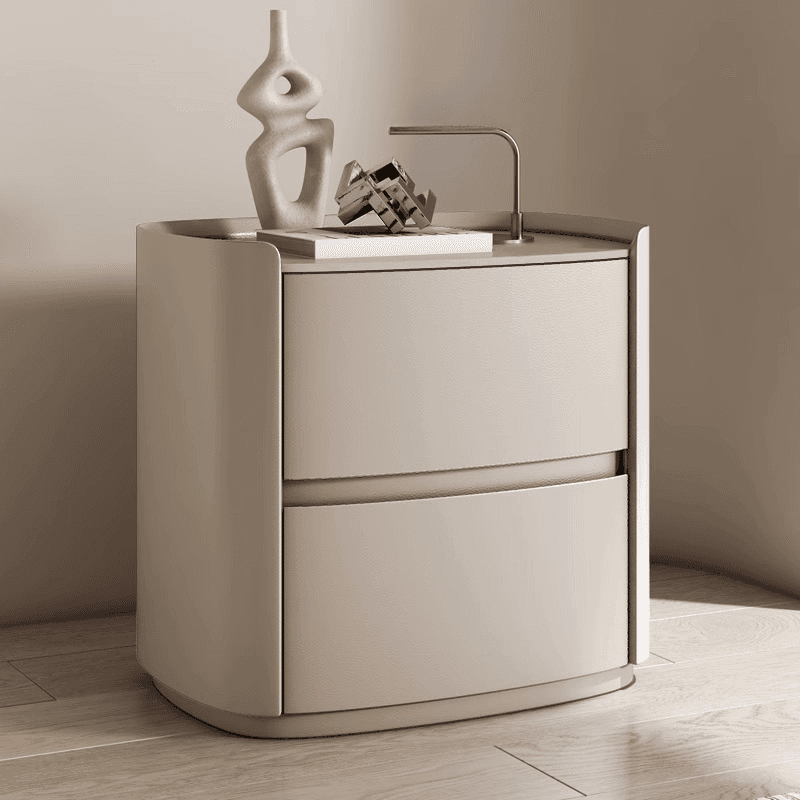 Art Deco Drawer Storage Nightstand with 2 Drawers and Artificial Leather Countertop - image 5