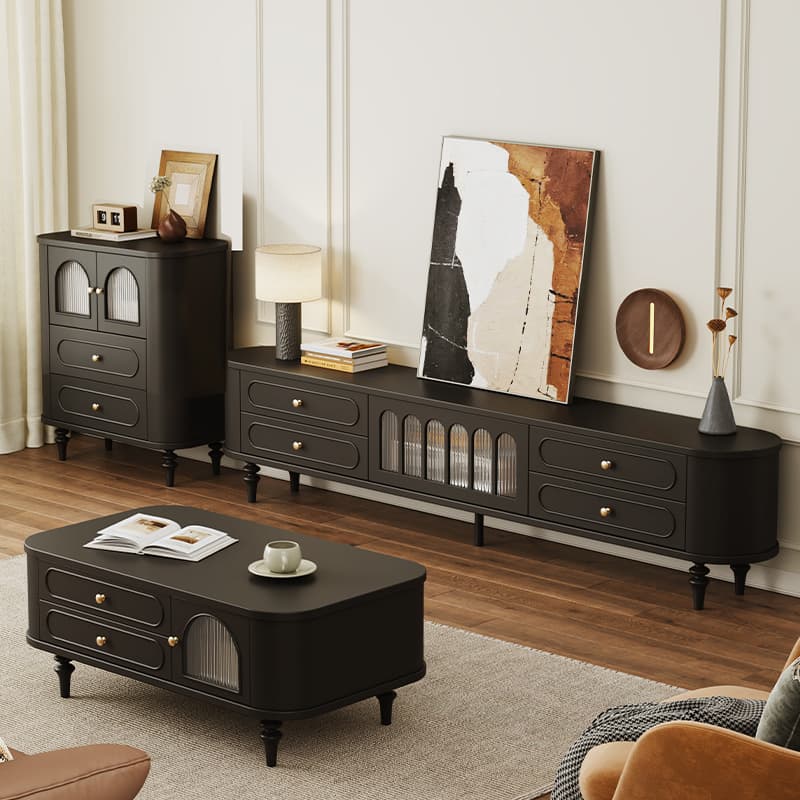 Modern Real Wood TV Stand with Shelf, 4 Drawers, Hutch, and Door - image 4