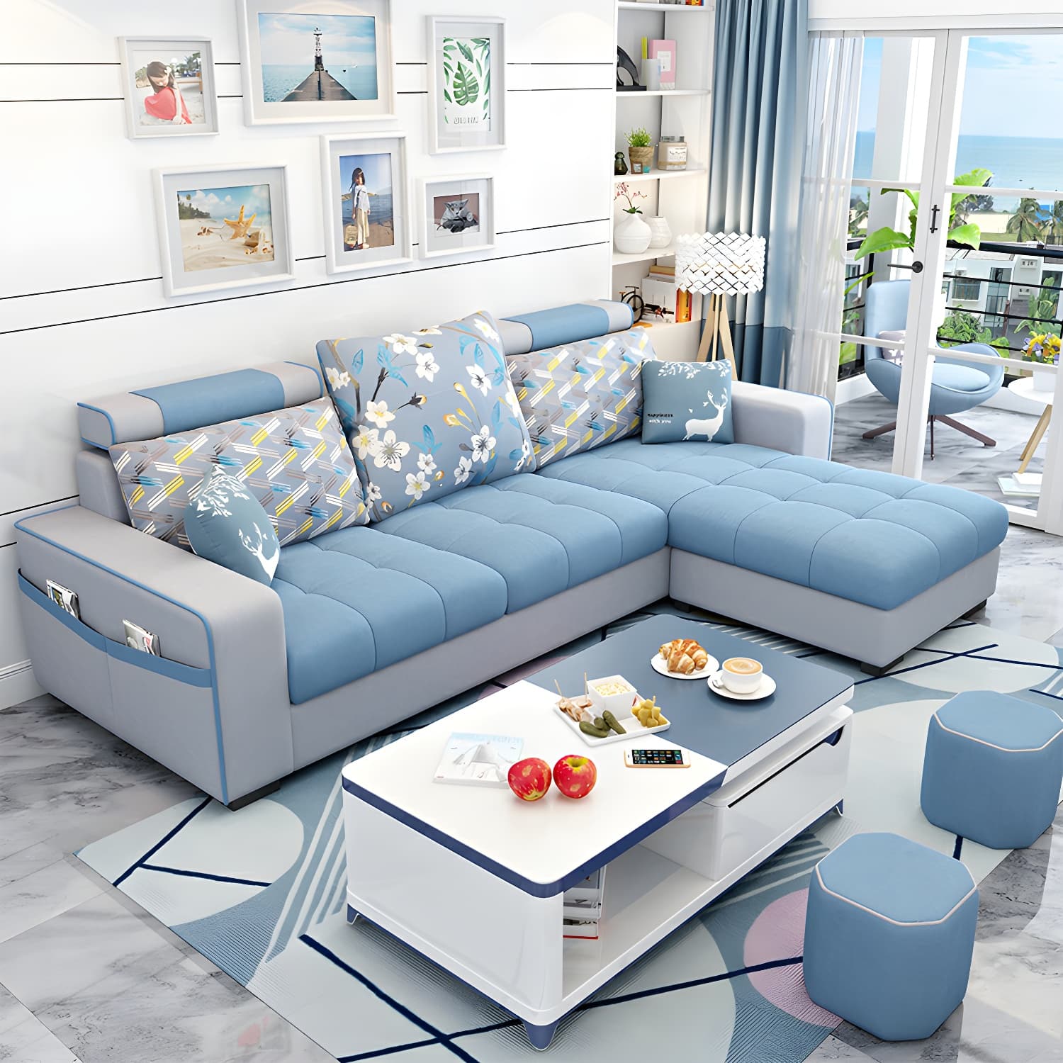 Modern L-Shaped Linen Sectional Sofa with Ottoman and Slipcover, Reversible Design - image 11