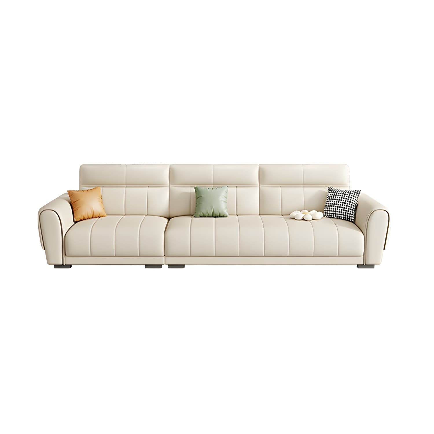 Scandinavian Wood Frame Beige Faux Leather Sectional with Cushion Back - image 5
