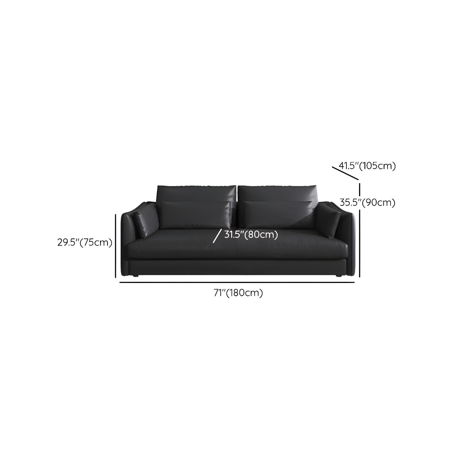 Modern Genuine Leather Sectional Sofa in Black with Recessed Arm - image 11