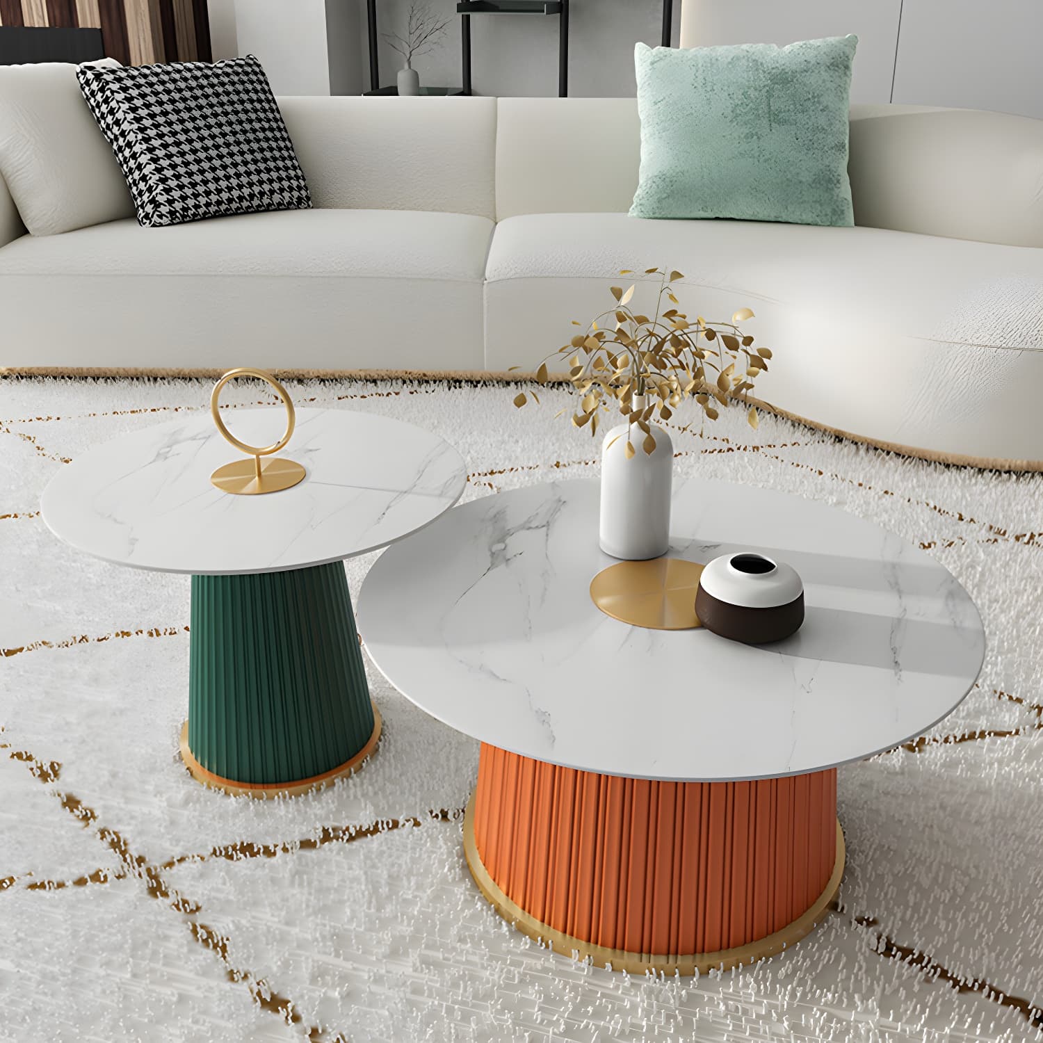 Modern Metal Cocktail Table Round Pedestal Coffee Table - White - image 15
