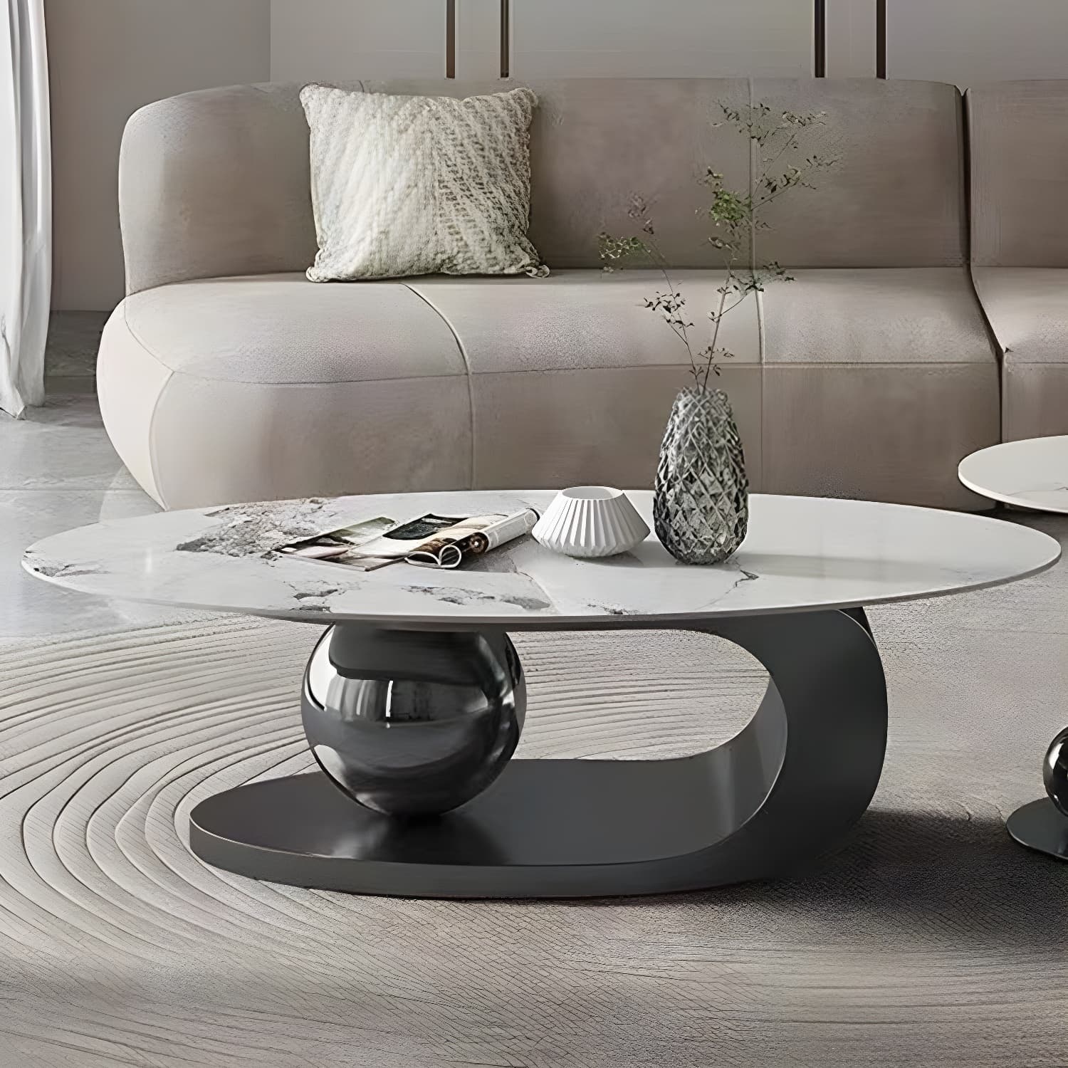 Glam Style Coffee Table Slate Top Stainless Steel Abstract Base - image 5