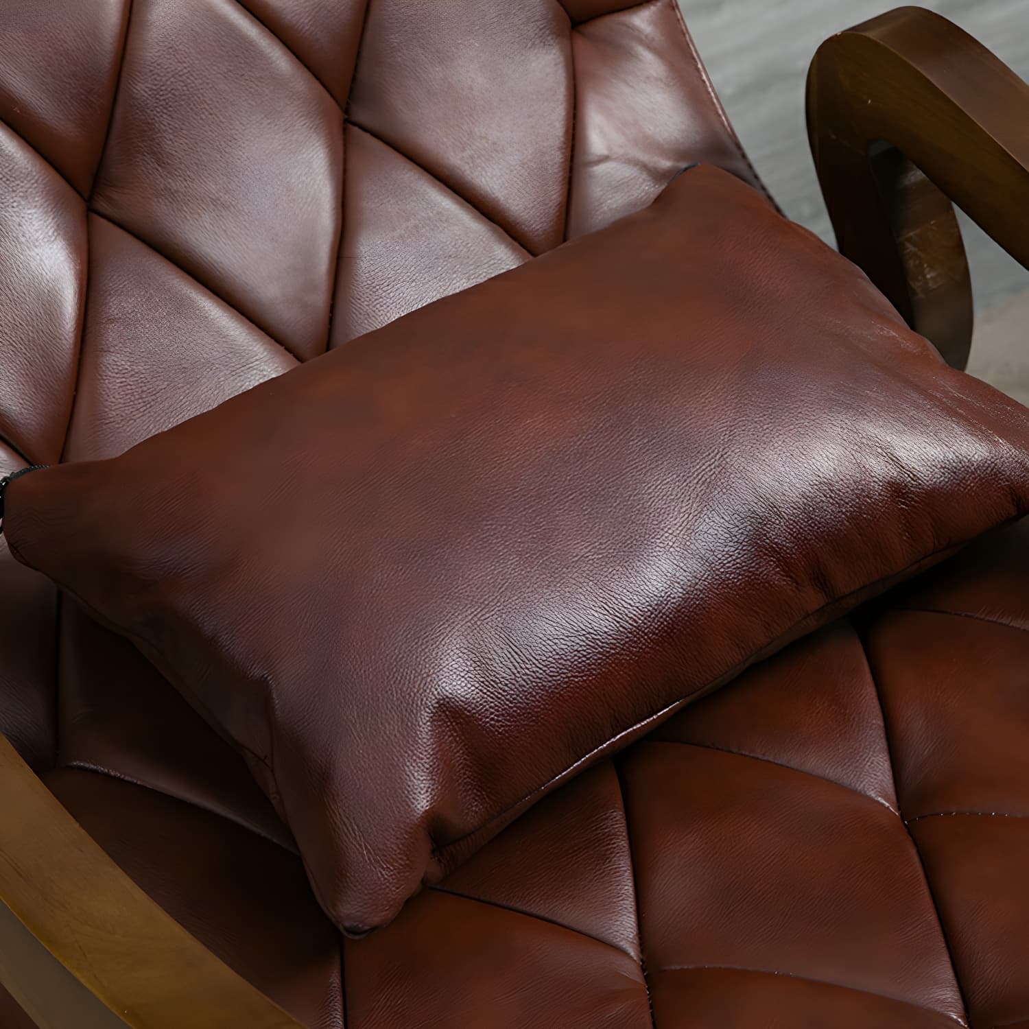 49" Wide Tufted Cushions Solid Wood Leather Rocking Accent Chair - image 14