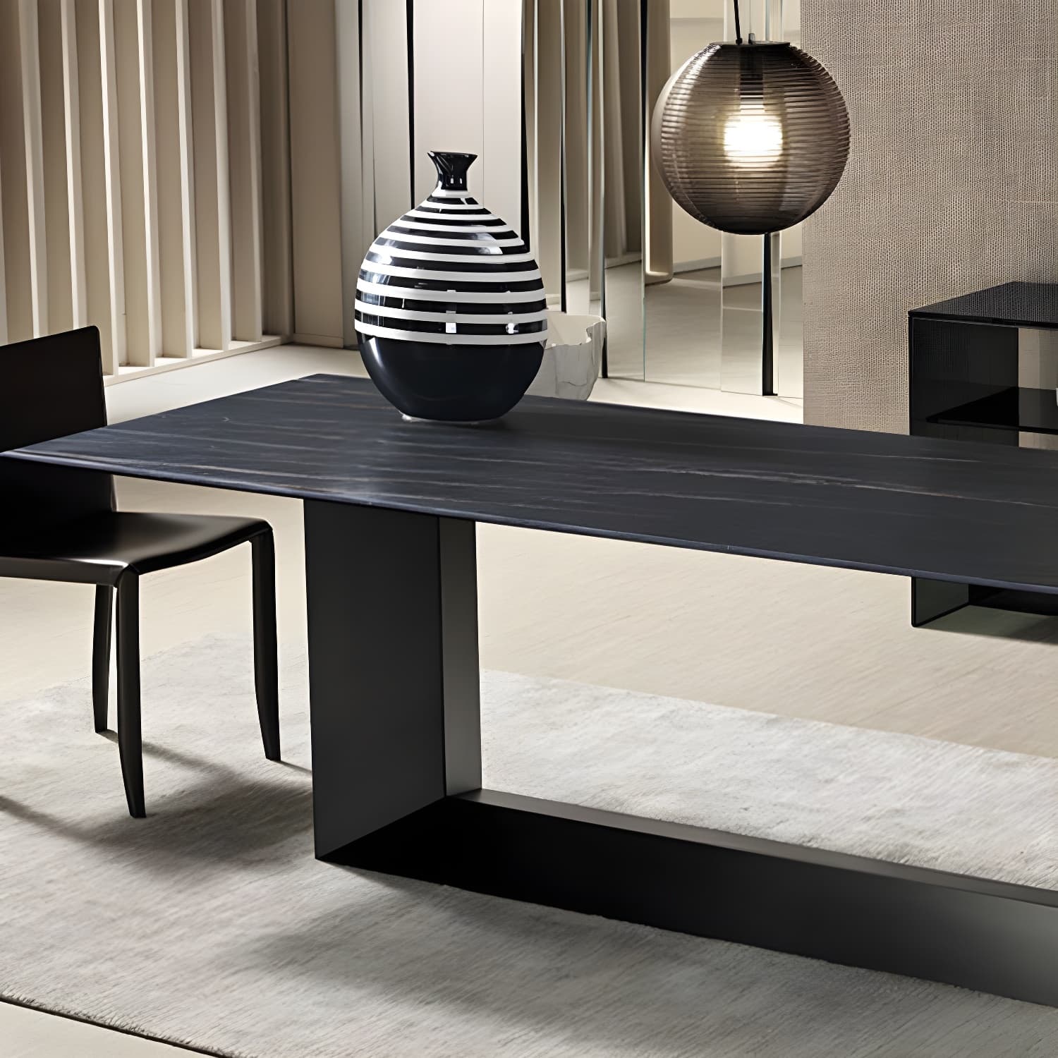 Rectangular Sintered Stone Dining Table Modern Furniture with Steel Base for Home - image 11