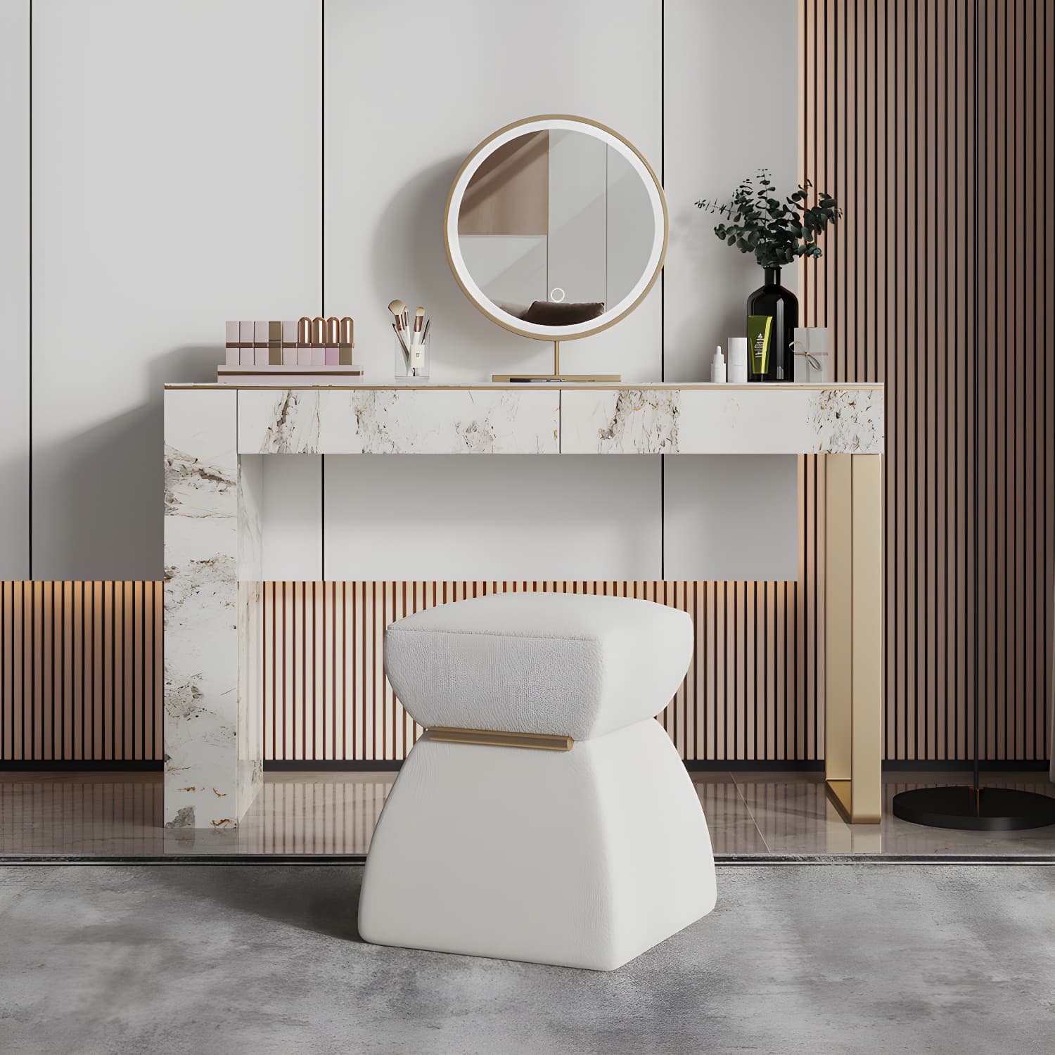 Two Piece Luxurious Vanity Set Stainless Steel and Stone Dresser - image 3