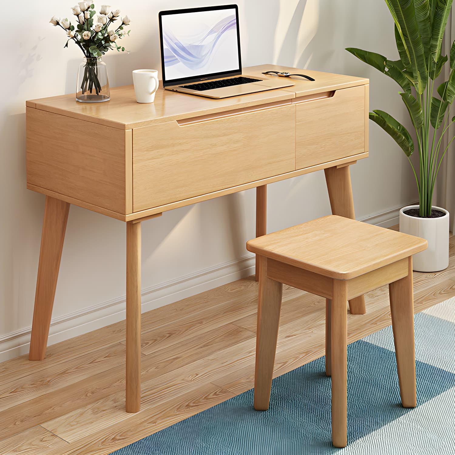 Scandinavian 29.52" Height Solid Wood Table Makeup Vanity with Mirror - image 5