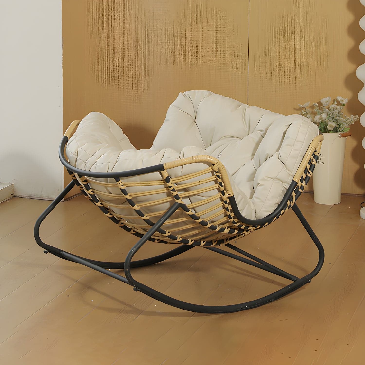 Modern Metal Upholstered Rocking Chair with Removable Back Cushion - Perfect Addition to Your Porch - image 4