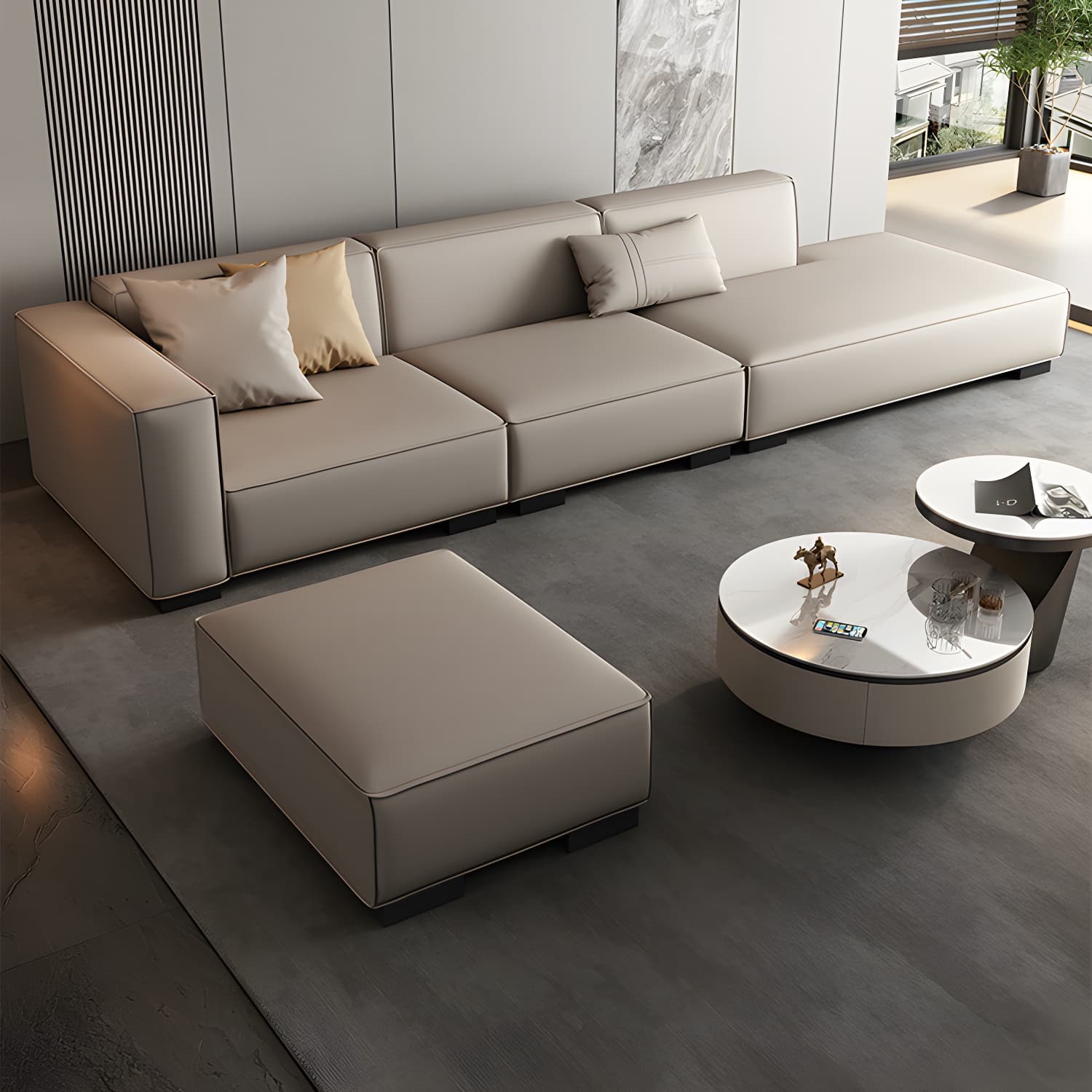 Modern Gray Faux Leather Sofa Chaise with Square Arms and Pine Wood Legs - image 3