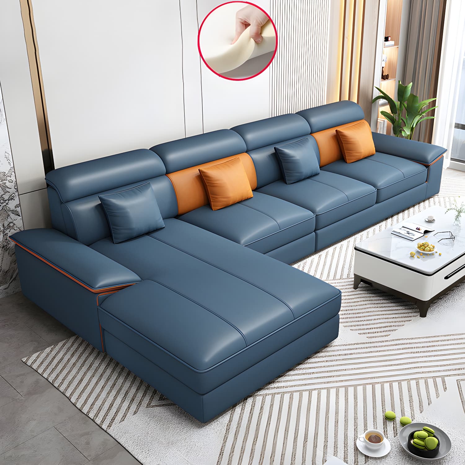 Modern Wood L-Shaped Sectional Sofa with Pillow Top Arm and Cushion Back