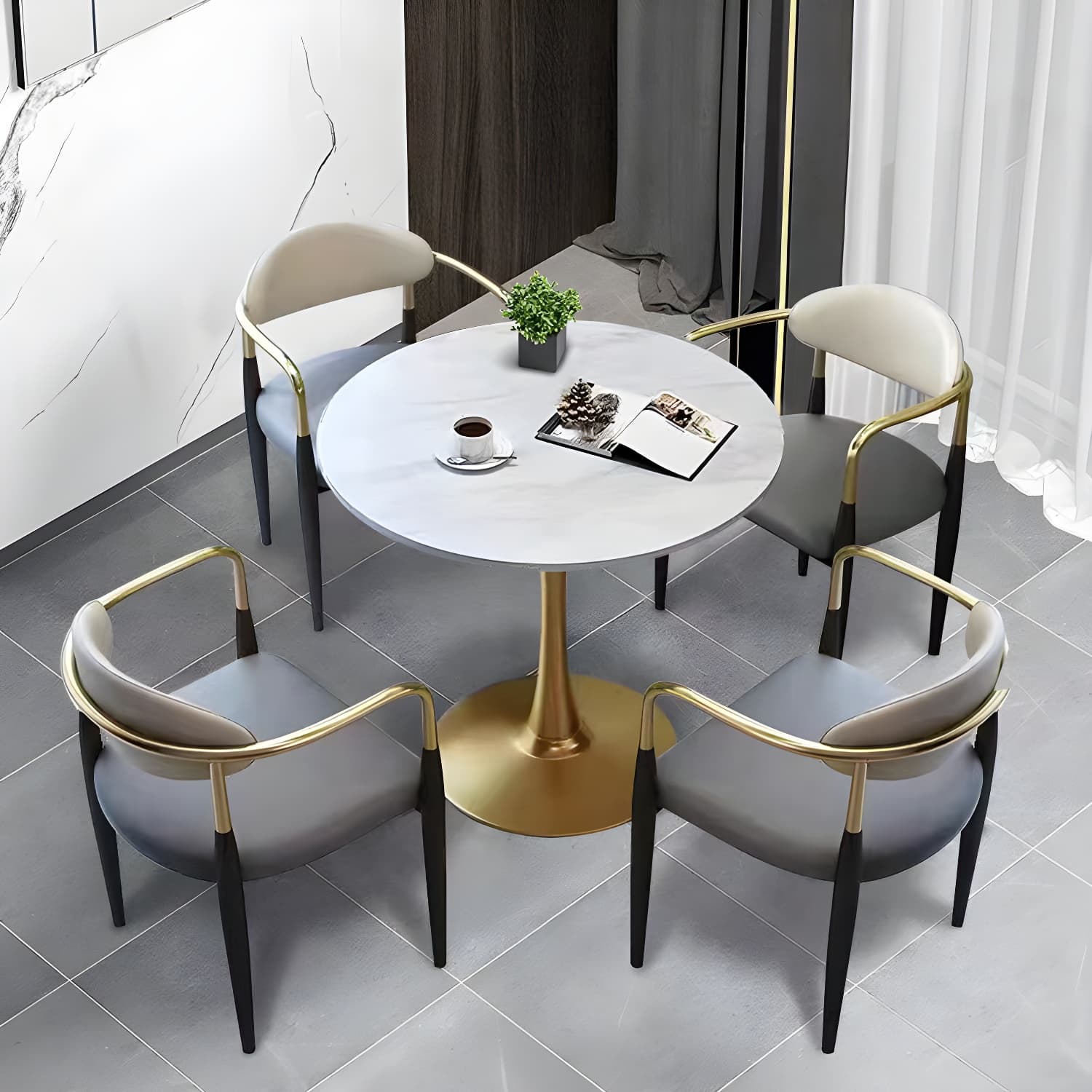 Modern Style Arm Chair Open Back Dining Chair with Metal Legs - image 11