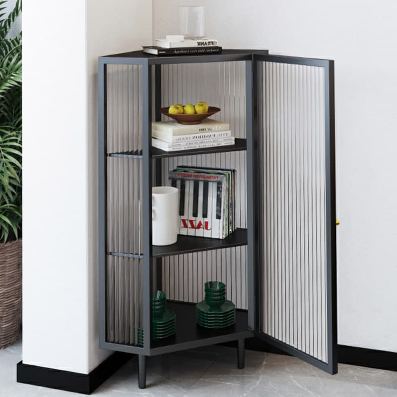 Sophisticated Steel Corner Accent Cabinet with Glass Doors and Cabinets Included - image 11