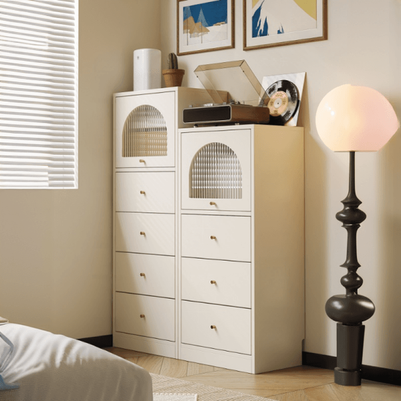 Chalk Contemporary Raw Wood Combo Dresser for Sleeping Quarters with 4 Drawers/3 Drawers Hutch Vertical