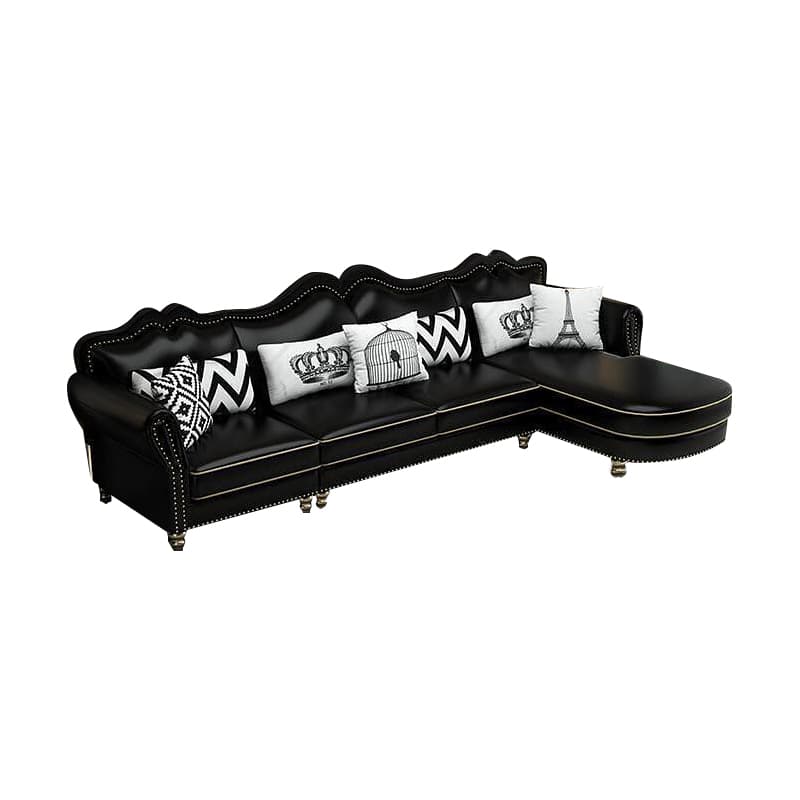 Glam Eco-Leather Flared Arm Sectional Sofa in Large Size with Nailhead Trim - image 12