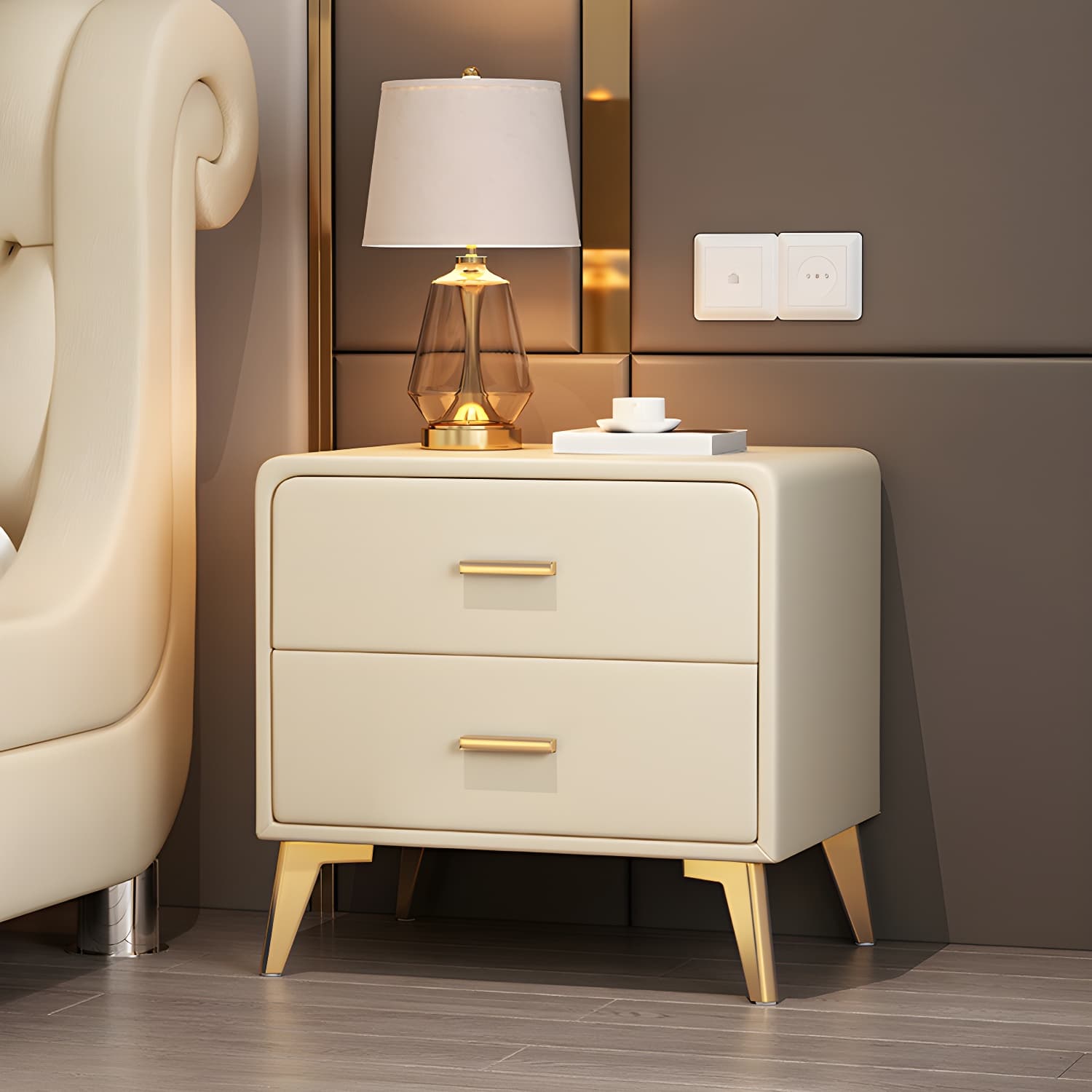Faux Leather Modern Nightstand with Drawer Storage - Small Size, 2 Drawers - image 9